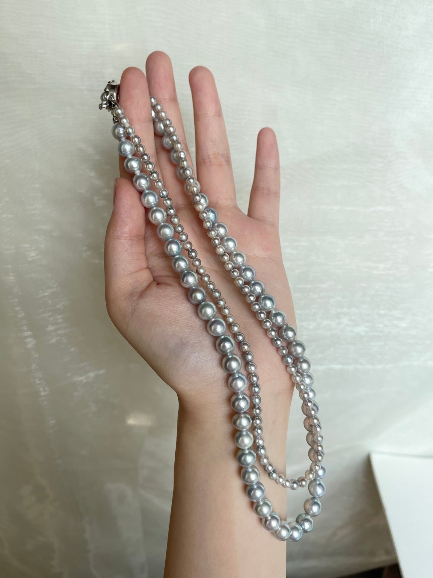 Certified Natural Silver Blue Baroque Akoya Pearl Double Layered Strand Necklace - KOKOPEARLJEWELRY - 9