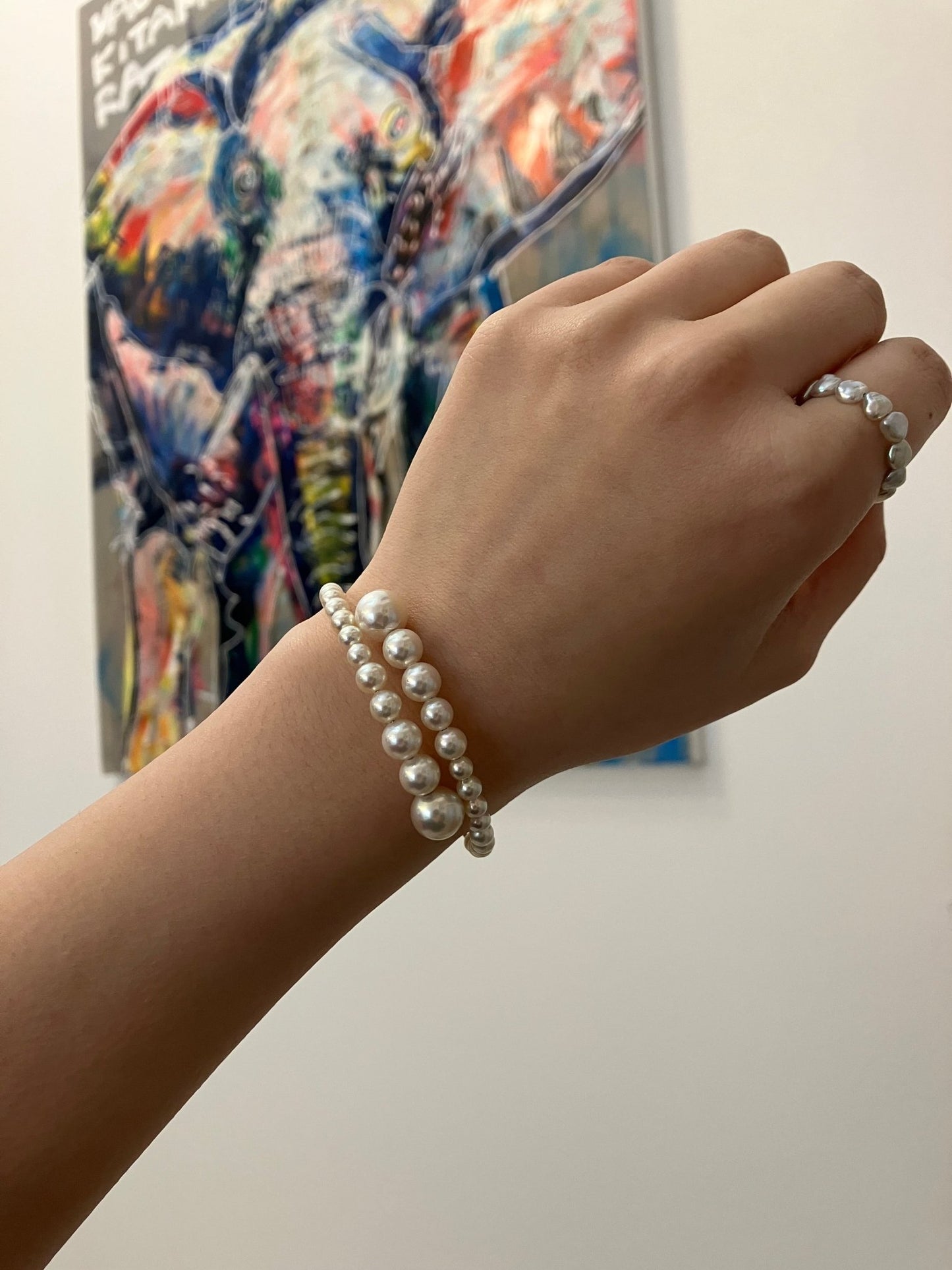 Gradient Size Akoya Pearl 10K/18K Gold Beads Flexible Memory Wire Bangle - KOKOPEARLJEWELRY - 2
