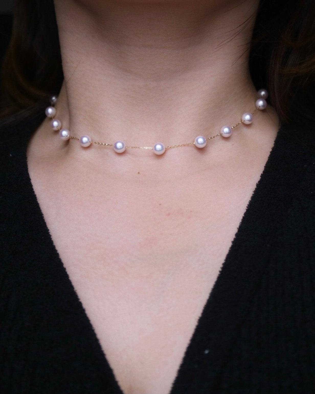 Movable 6mm Akoya Pearl Station Necklace – 18K Yellow Gold All - in - One - KOKOPEARLJEWELRY - 3