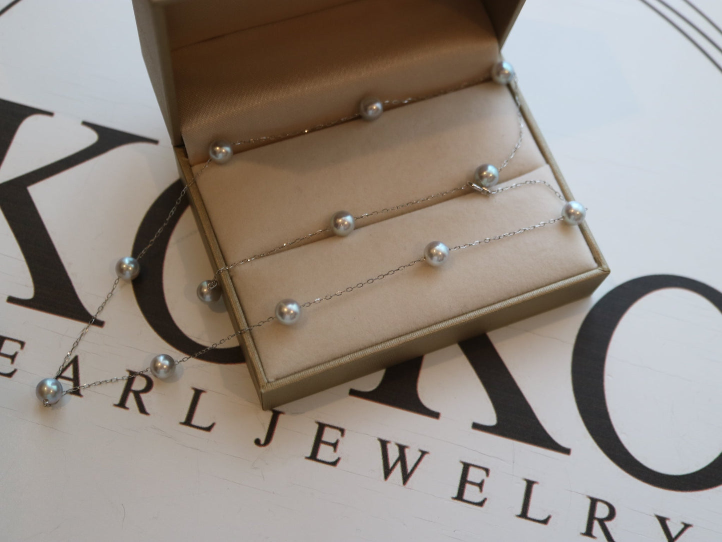 6mm Natural Silver Blue Akoya Pearl Station Necklace 18K White Gold 45cm - KOKOPEARLJEWELRY - 5