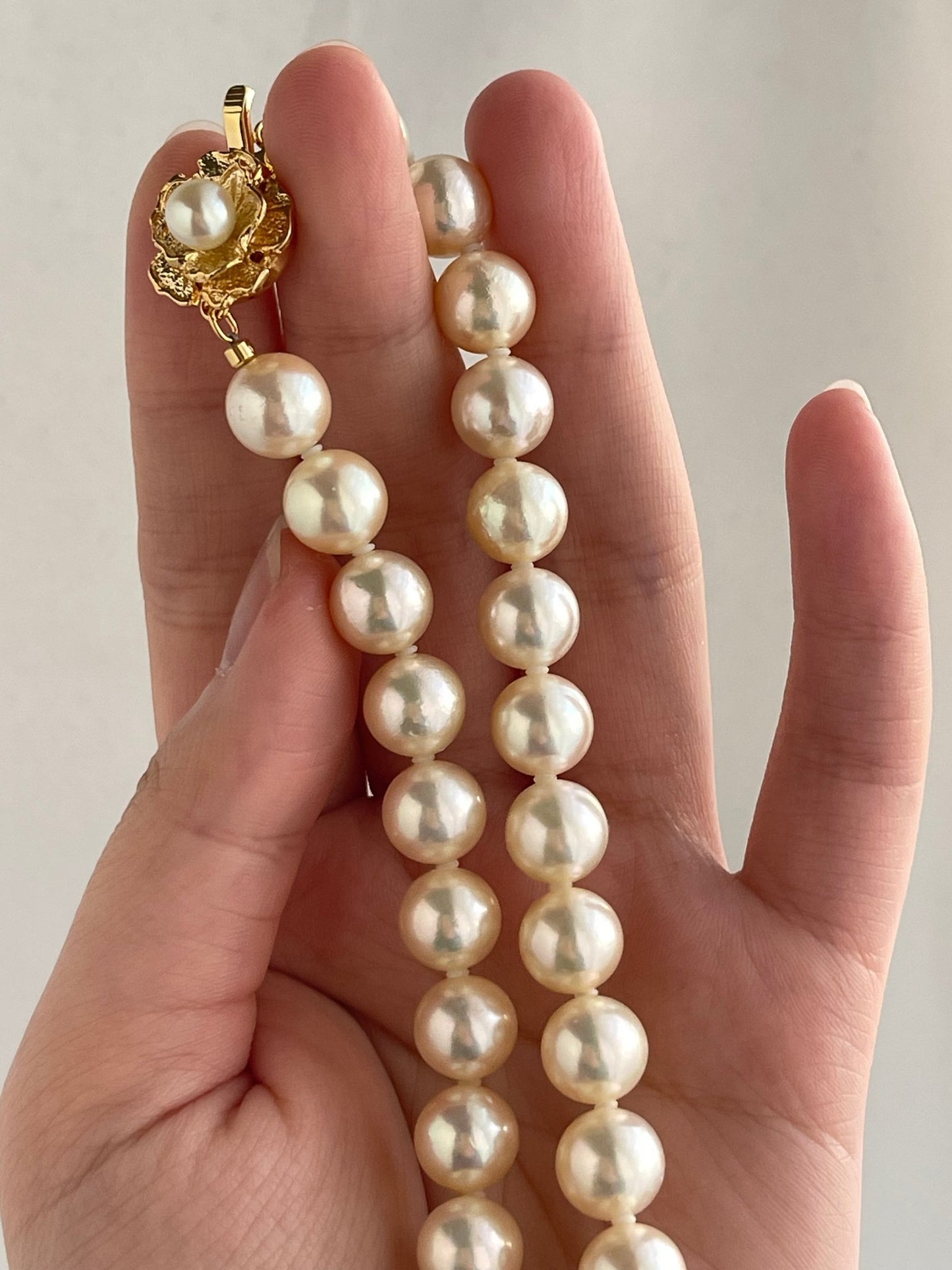 Rare Size 9mm Cream Golden Akoya Pearl Strand Necklace - KOKOPEARLJEWELRY - 10