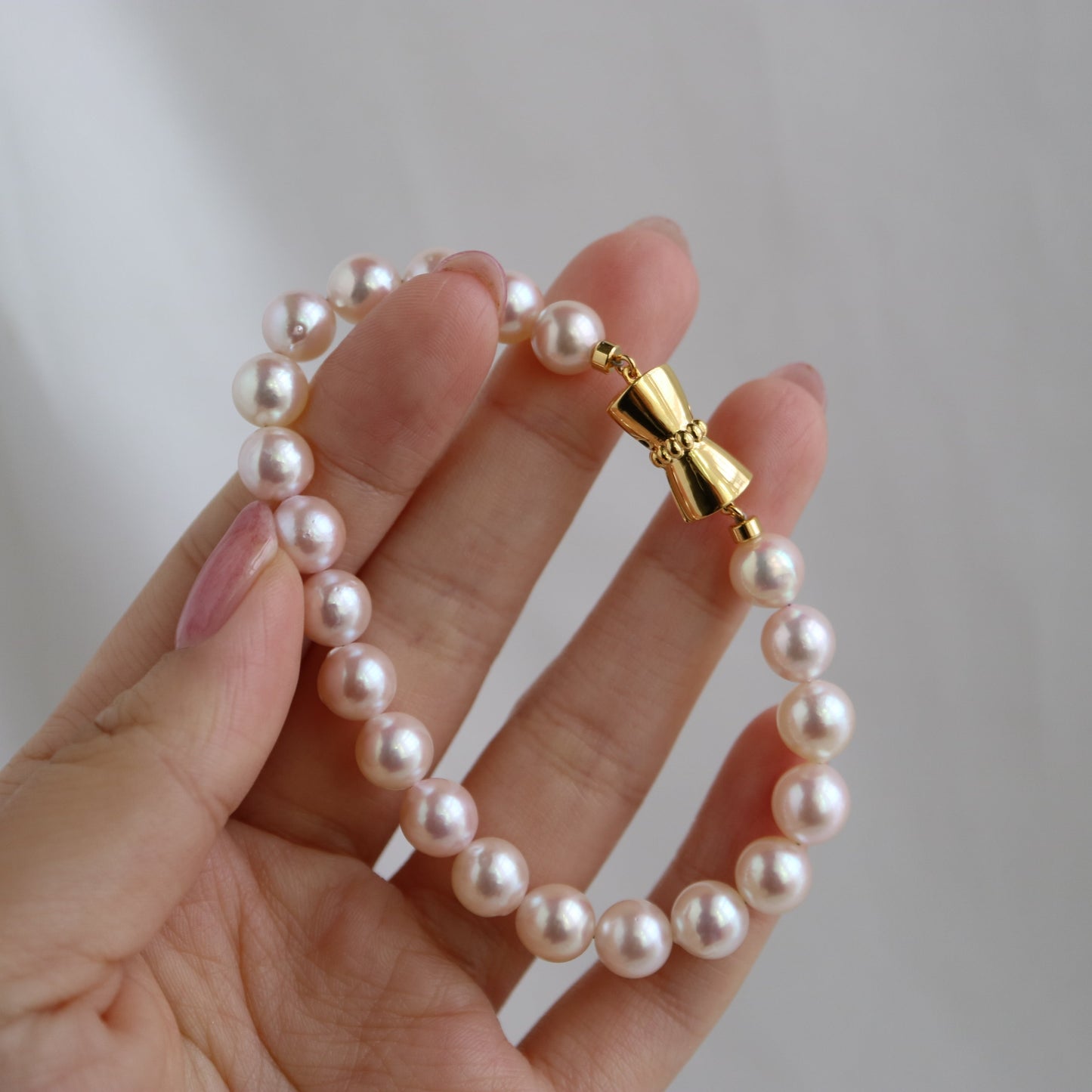 Pinkish White 7.5mm Akoya Pearl Strand Bracelet - KOKOPEARLJEWELRY - 1