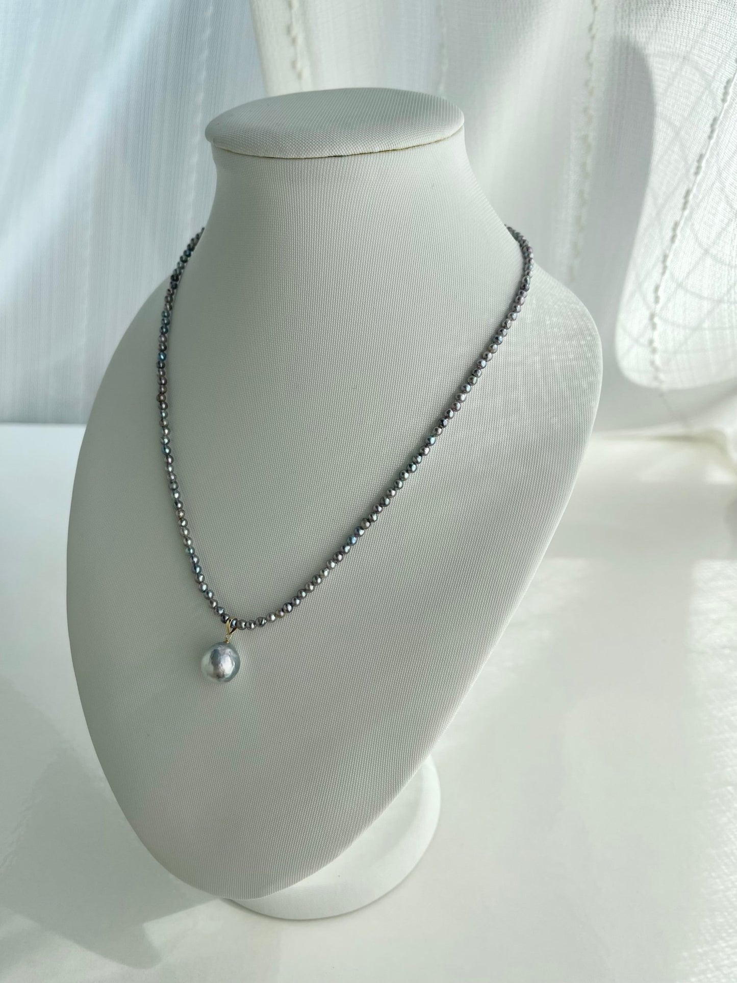 Rare 2 - 3mm Natural Silver Blue Akoya Pearl Strand Necklace with Detachable South Sea Pearl Pendant - KOKOPEARLJEWELRY - 3