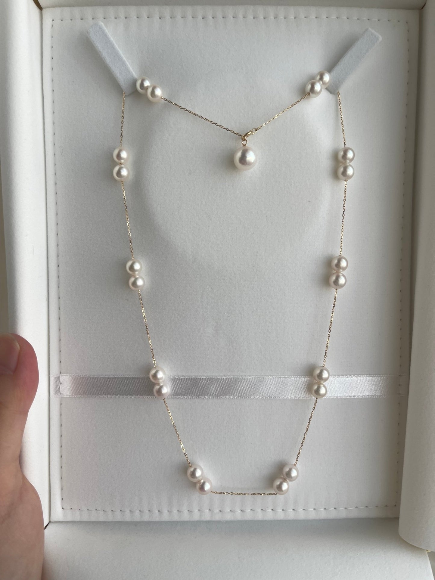 Movable 6mm Akoya Pearl Station Necklace – 18K Yellow Gold All - in - One - KOKOPEARLJEWELRY - 10