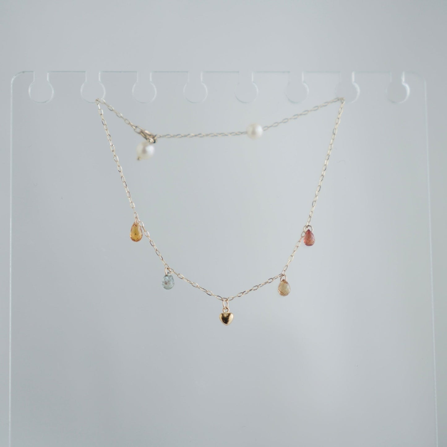Gold Heart Akoya Pearl Mixed Color Sapphire Station Bracelet 10K Gold - KOKOPEARLJEWELRY - 4