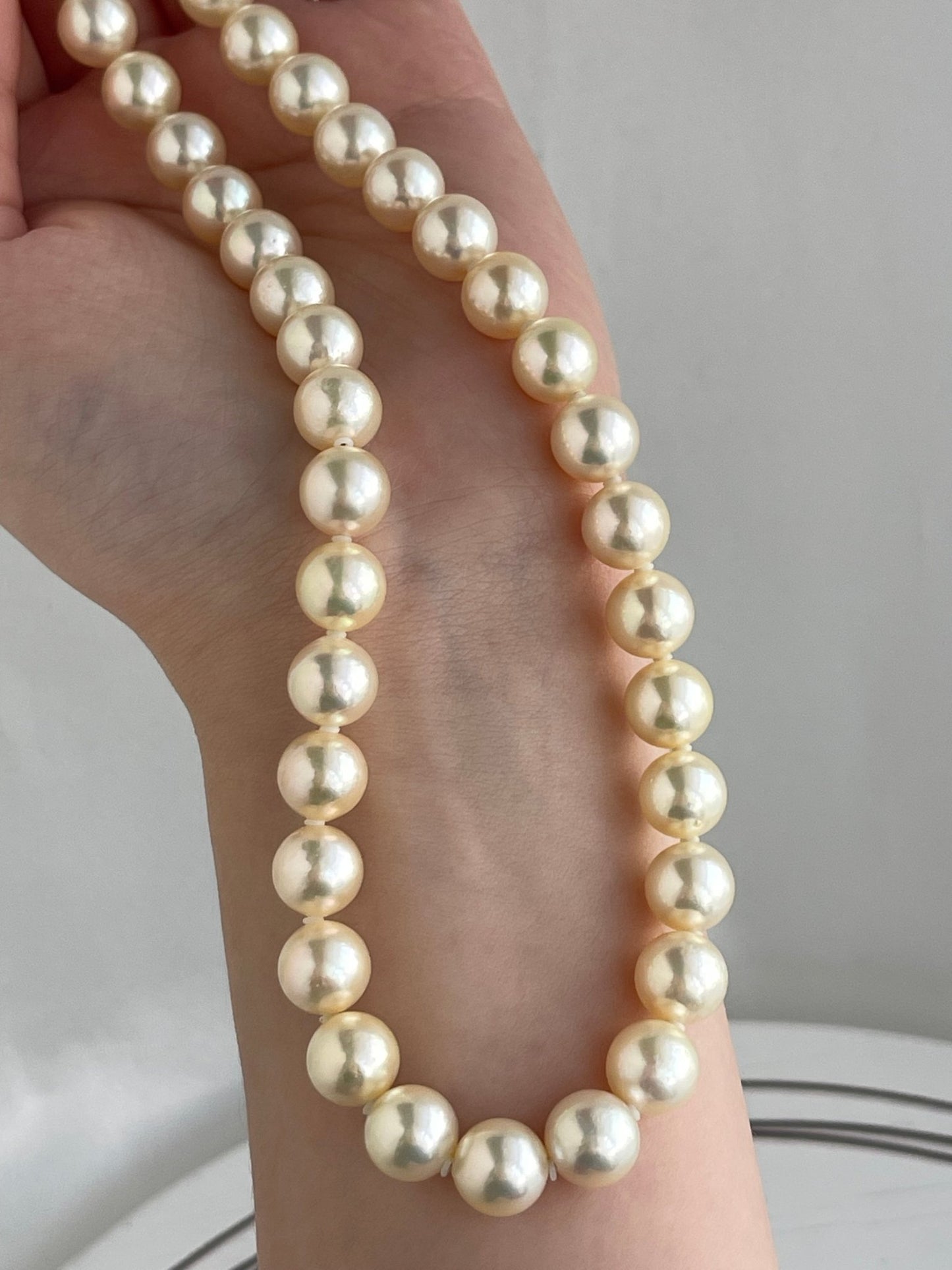 Rare Size 9mm Cream Golden Akoya Pearl Strand Necklace - KOKOPEARLJEWELRY - 11