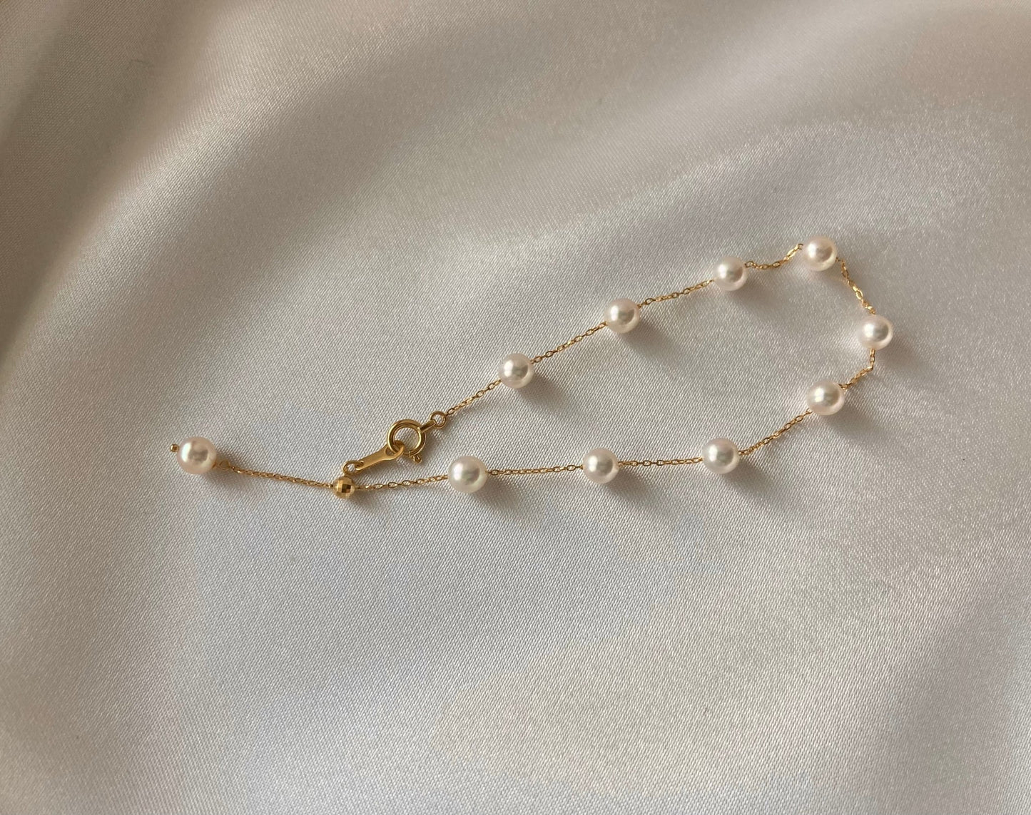 4.5mm Akoya Pearl Station Bracelet 18K Yellow Gold - KOKOPEARLJEWELRY - 1