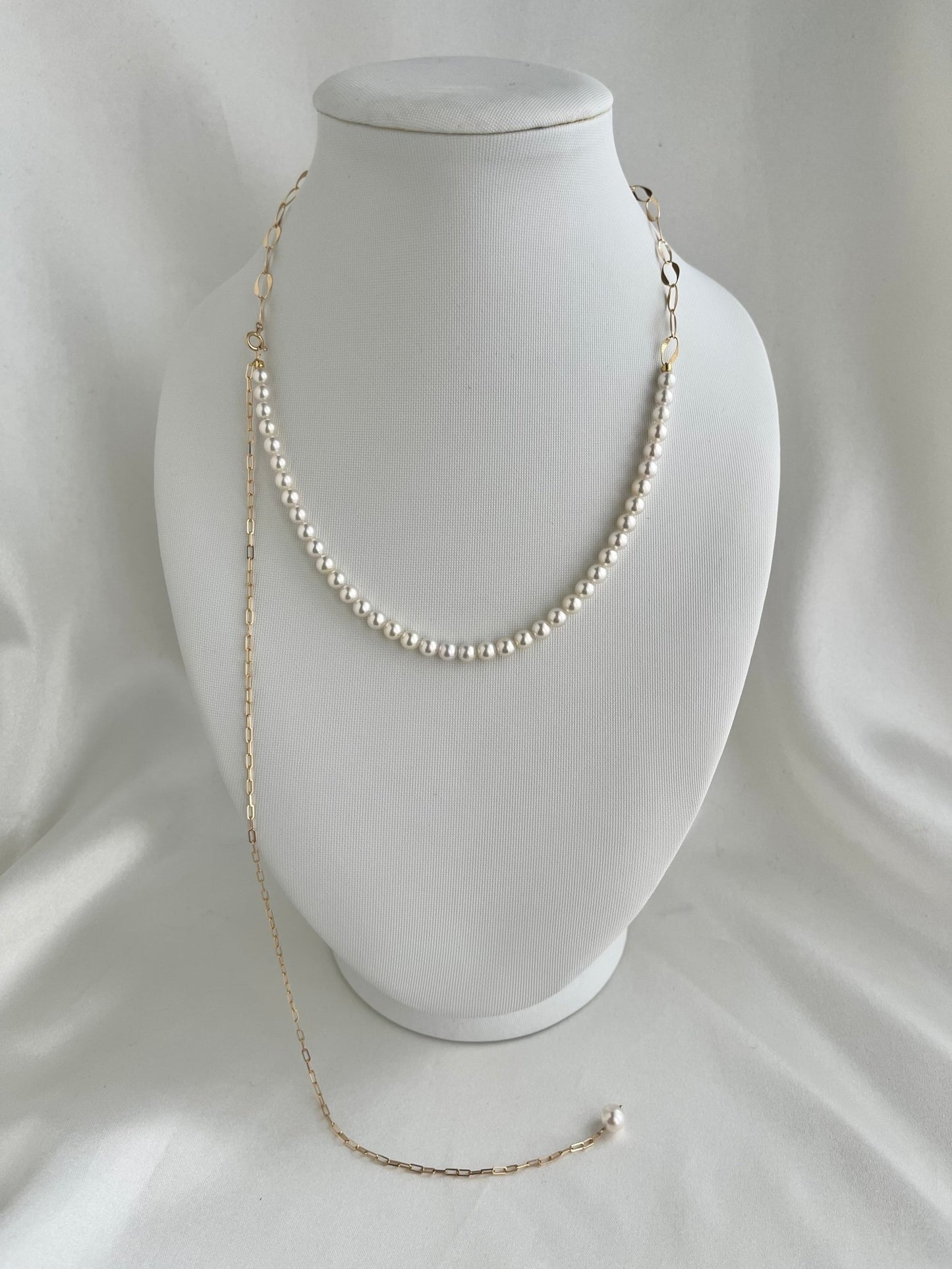 4.5mm Akoya Pearl & 18K Gold Paperclip Link Chain Long Necklace - KOKOPEARLJEWELRY - 12
