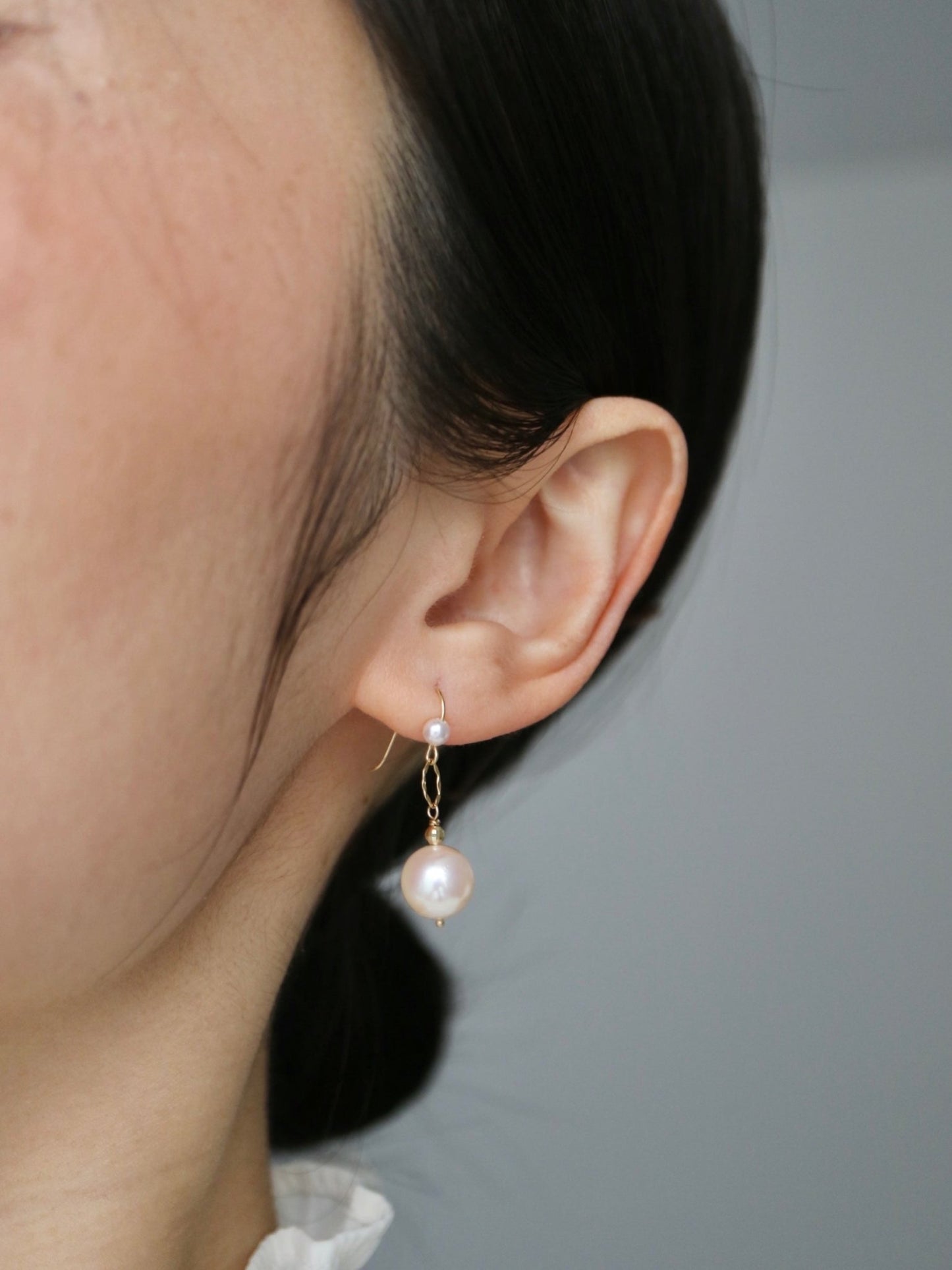 Rare Size 9mm Pinkish White Akoya Pearl Drop Hook Earrings 18K Gold - KOKOPEARLJEWELRY - 6