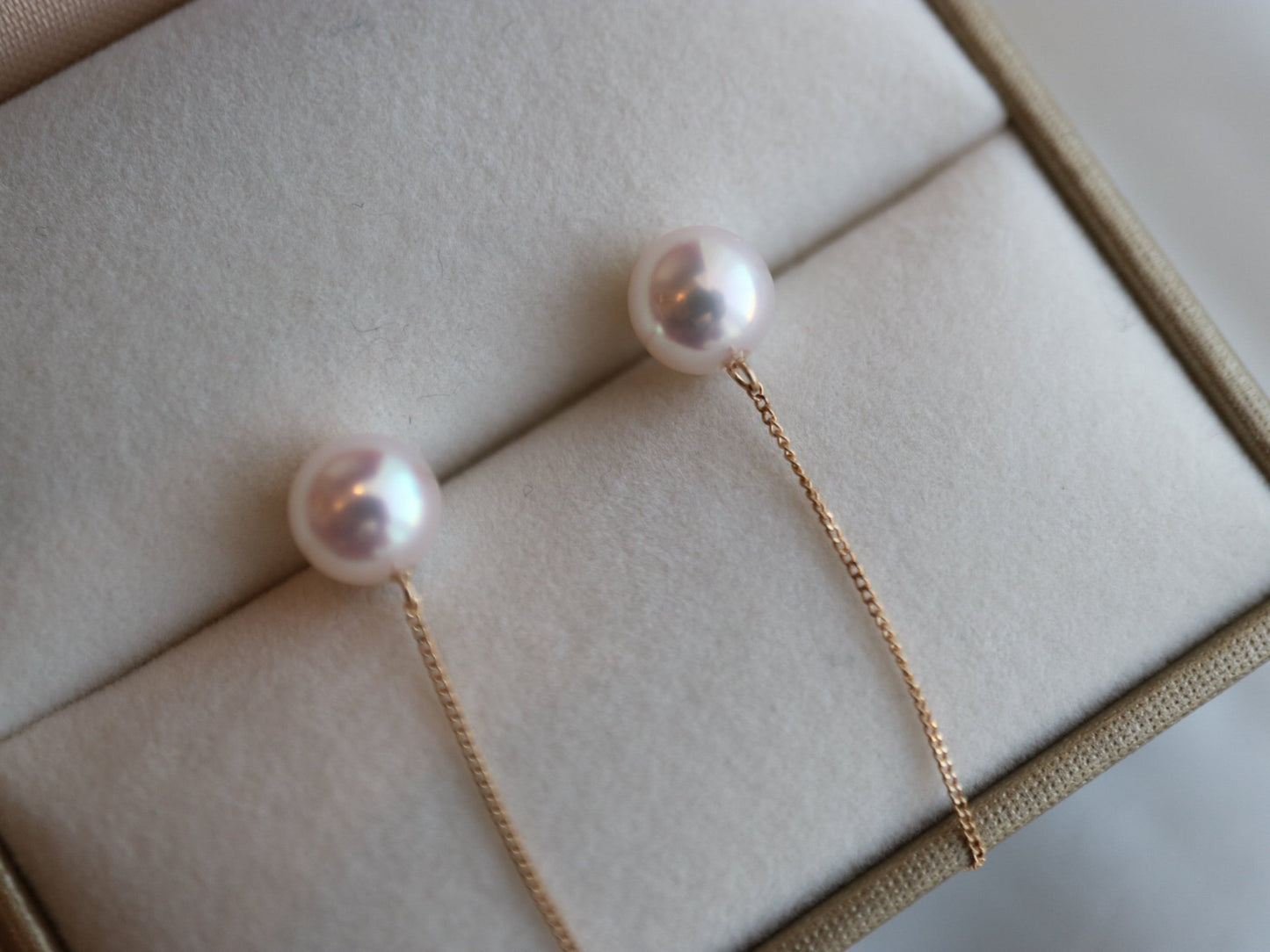 6.5mm Akoya Pearl Drop String Earrings 18K Yellow Gold - KOKOPEARLJEWELRY - 6