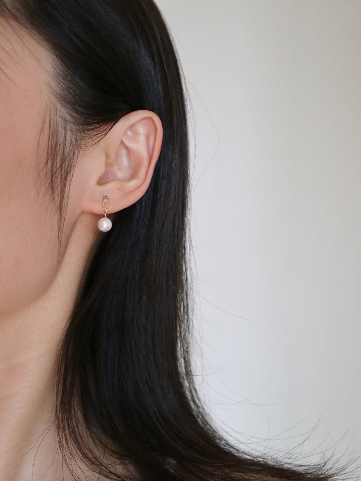 6.5mm Akoya Pearl Butterfly Shaped Dangle Drop Earrings 10K Gold - KOKOPEARLJEWELRY - 5
