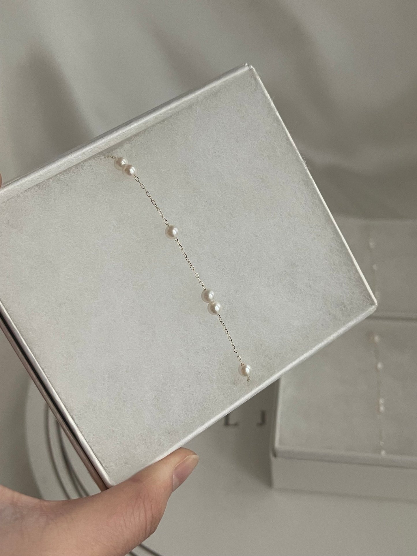 4mm Champagne White Akoya Pearl Station Bracelet 10K Yellow Gold - KOKOPEARLJEWELRY - 7