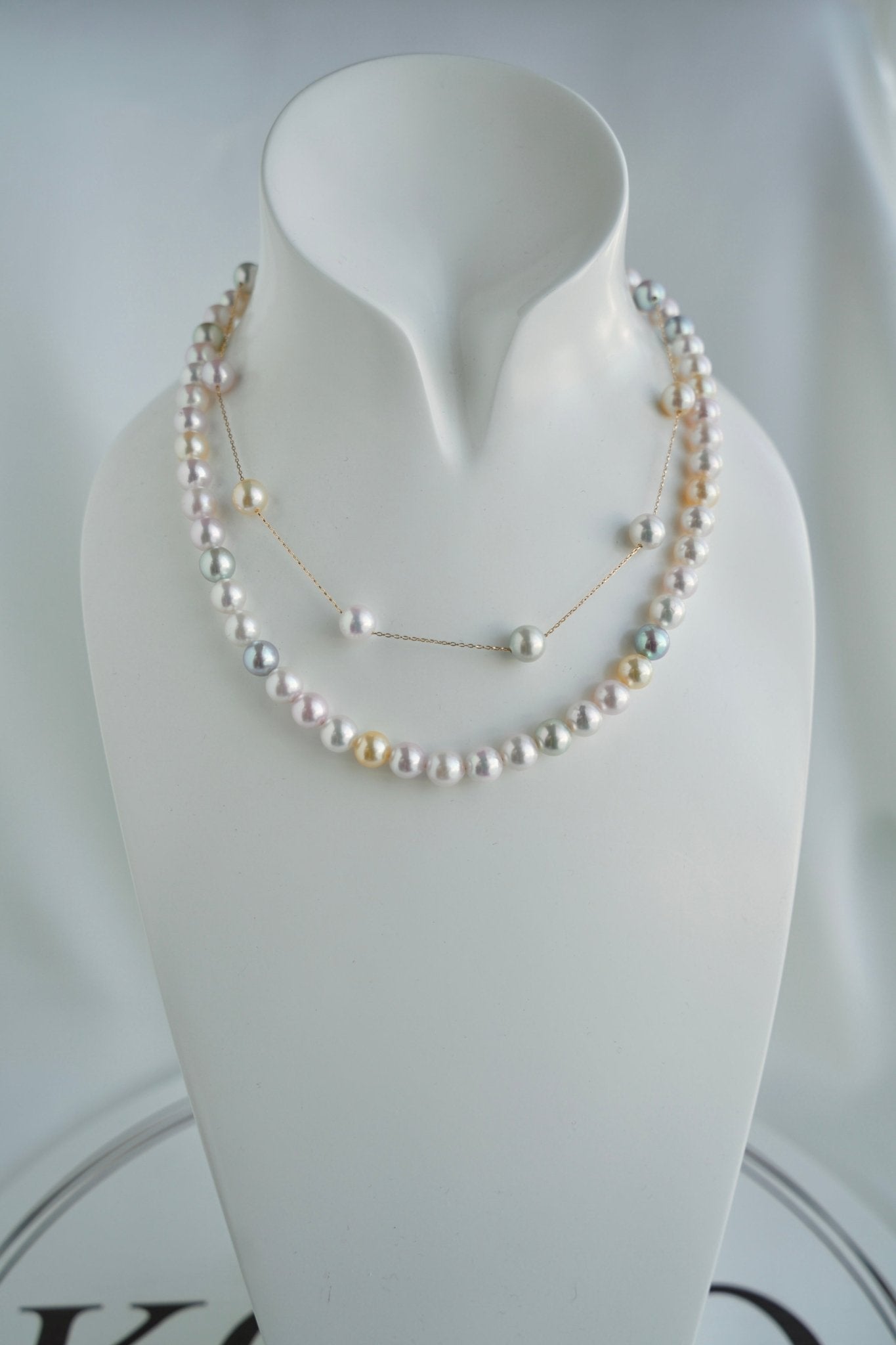 Rainbow Color 7.5mm Akoya Pearl Station Necklace 18K Gold - KOKOPEARLJEWELRY - 8