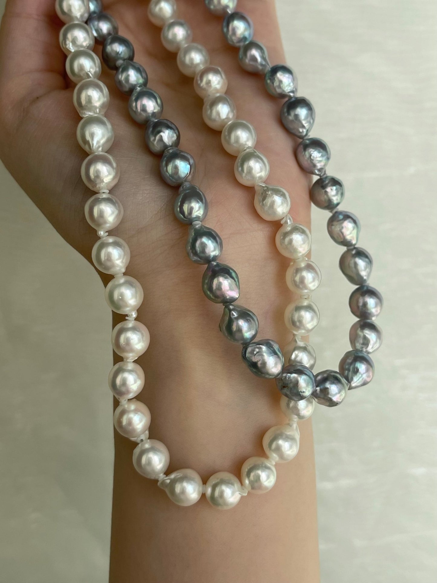Certified Natural Silver Blue & White Color 8.5mm Baroque Shaped Akoya Pearl Long Necklace - KOKOPEARLJEWELRY - 9