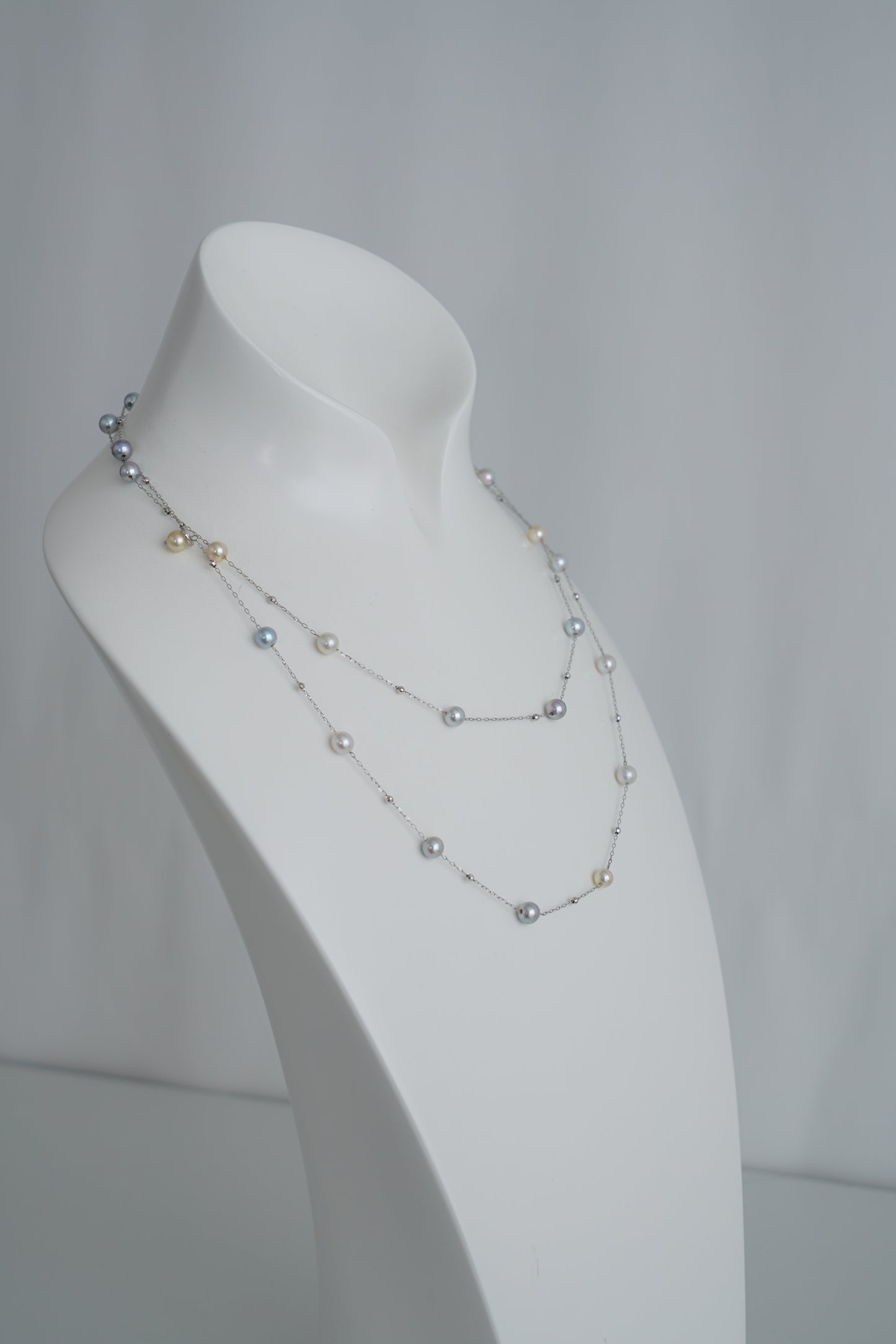 Natural Multiple Color Akoya Pearl Station Necklace K18WG