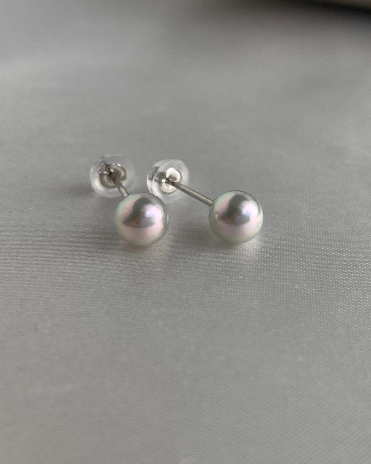 5mm 5.5mm Natural Silver Blue Akoya Pear Stud Earrings Platinum pt900 - KOKOPEARLJEWELRY - 5