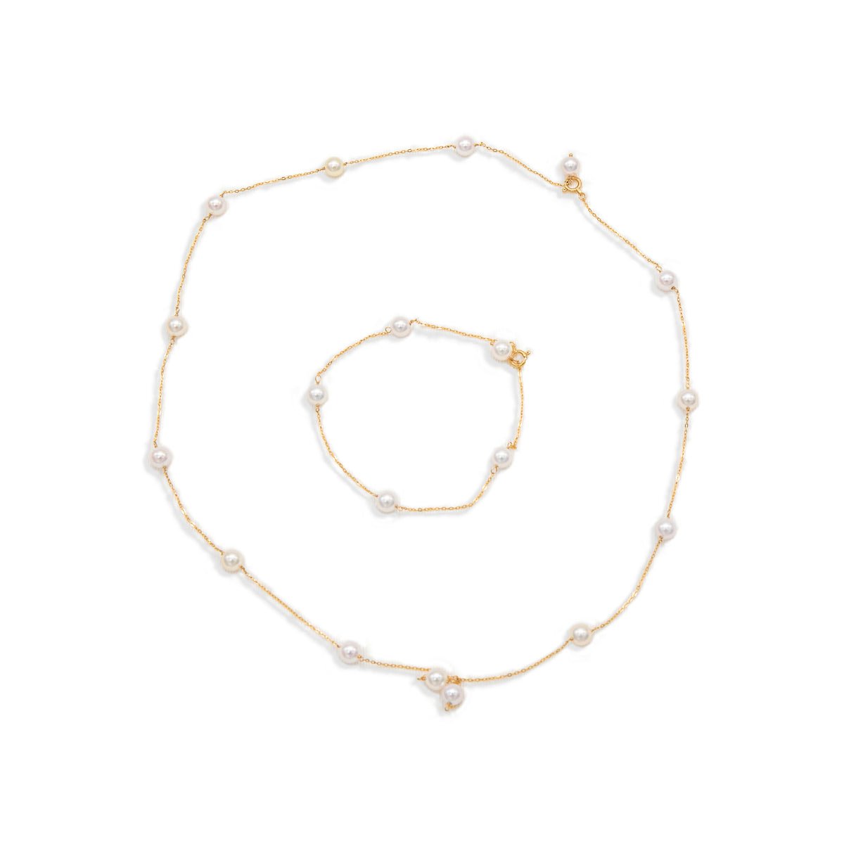 Staion Necklace & Bracelet Set 5.5mm Akoya Pearl 18K Yellow Gold - KOKOPEARLJEWELRY - 5