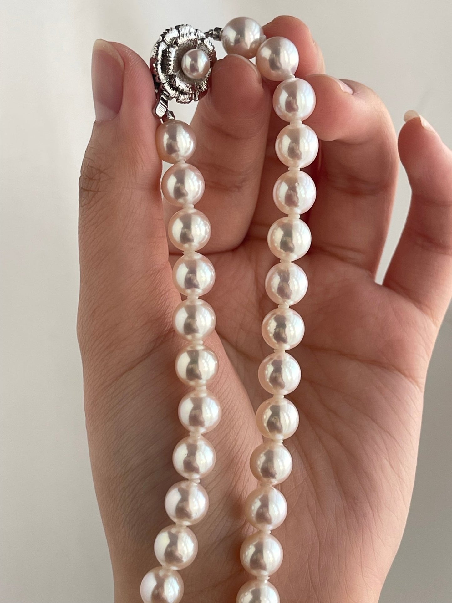 Mirror Like Luster Pinkish White 8mm Akoya Pearl Strand Necklace - KOKOPEARLJEWELRY - 12