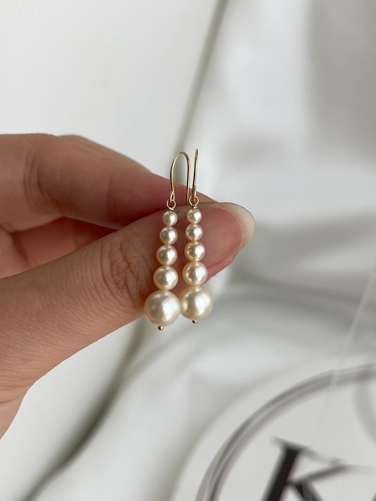 샴페인 골든 그라데이션 사이즈 아코야 진주 후크 귀걸이