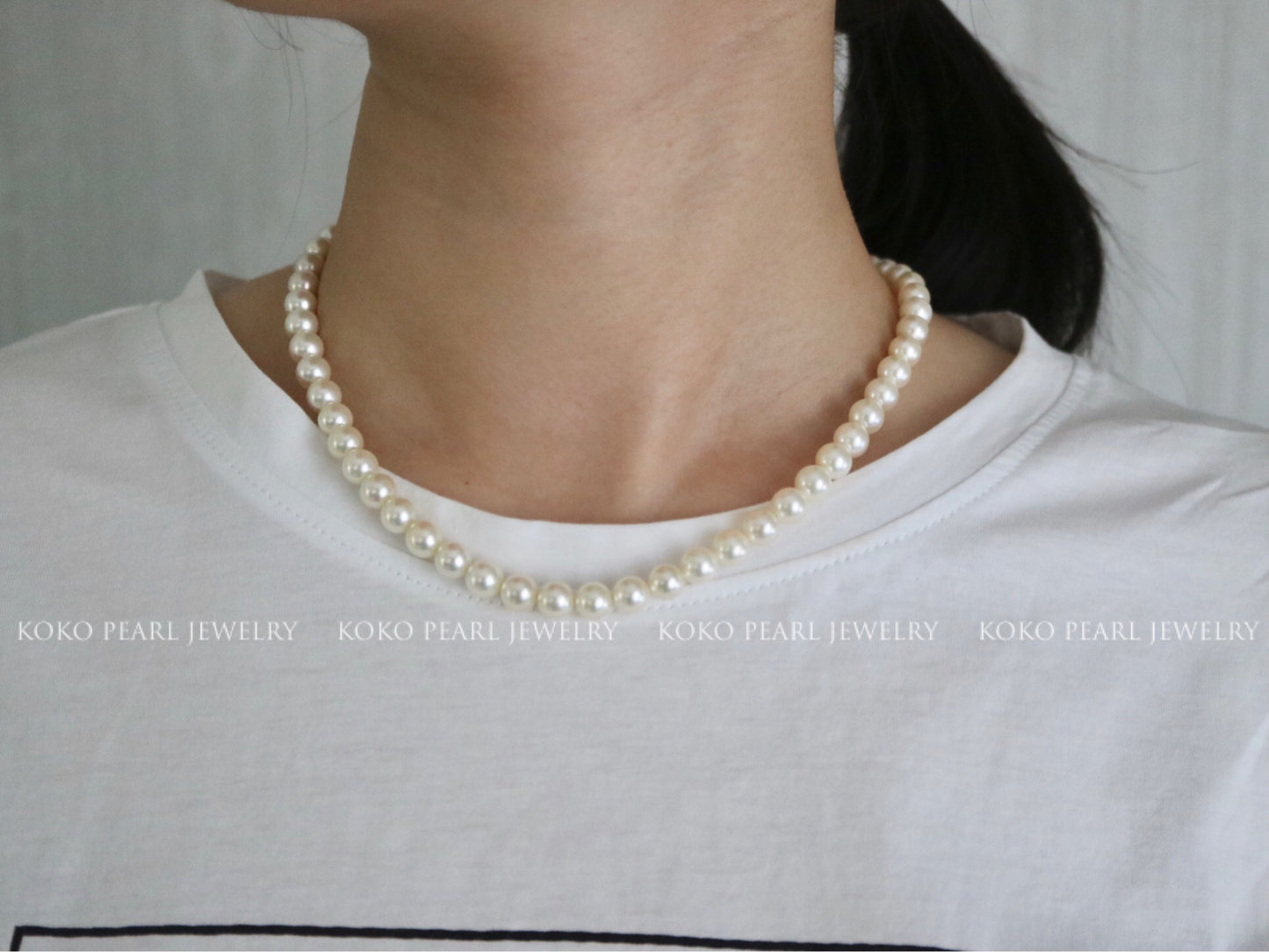 6.5mm Light Champagne Golden Akoya Pearl Strand Necklace 18K Yellow Gold
