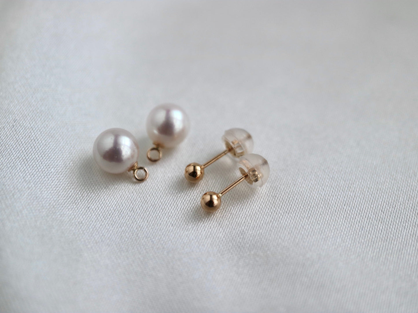 2Way Wearing 6.5mm Akoya Pearl 18K Gold Bead Stud Earrings - KOKOPEARLJEWELRY - 7