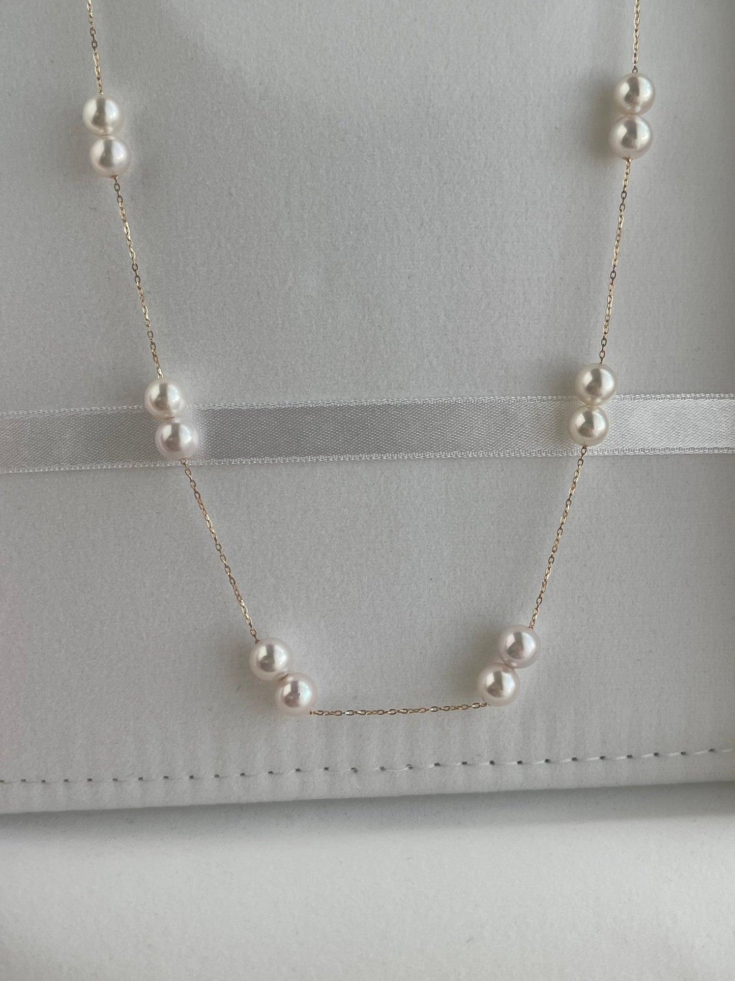 Movable 6mm Akoya Pearl Station Necklace – 18K Yellow Gold All - in - One - KOKOPEARLJEWELRY - 11