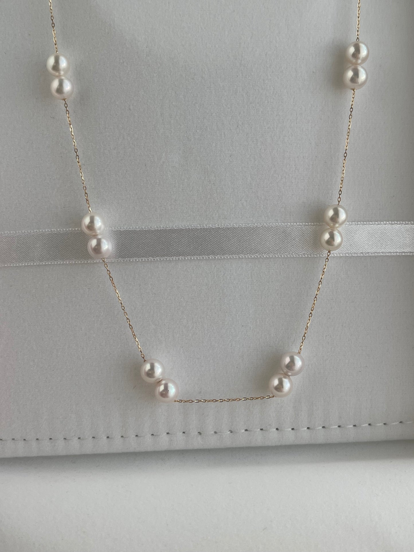 Movable 6mm Akoya Pearl Station Necklace 18K Yellow Gold All-in-One