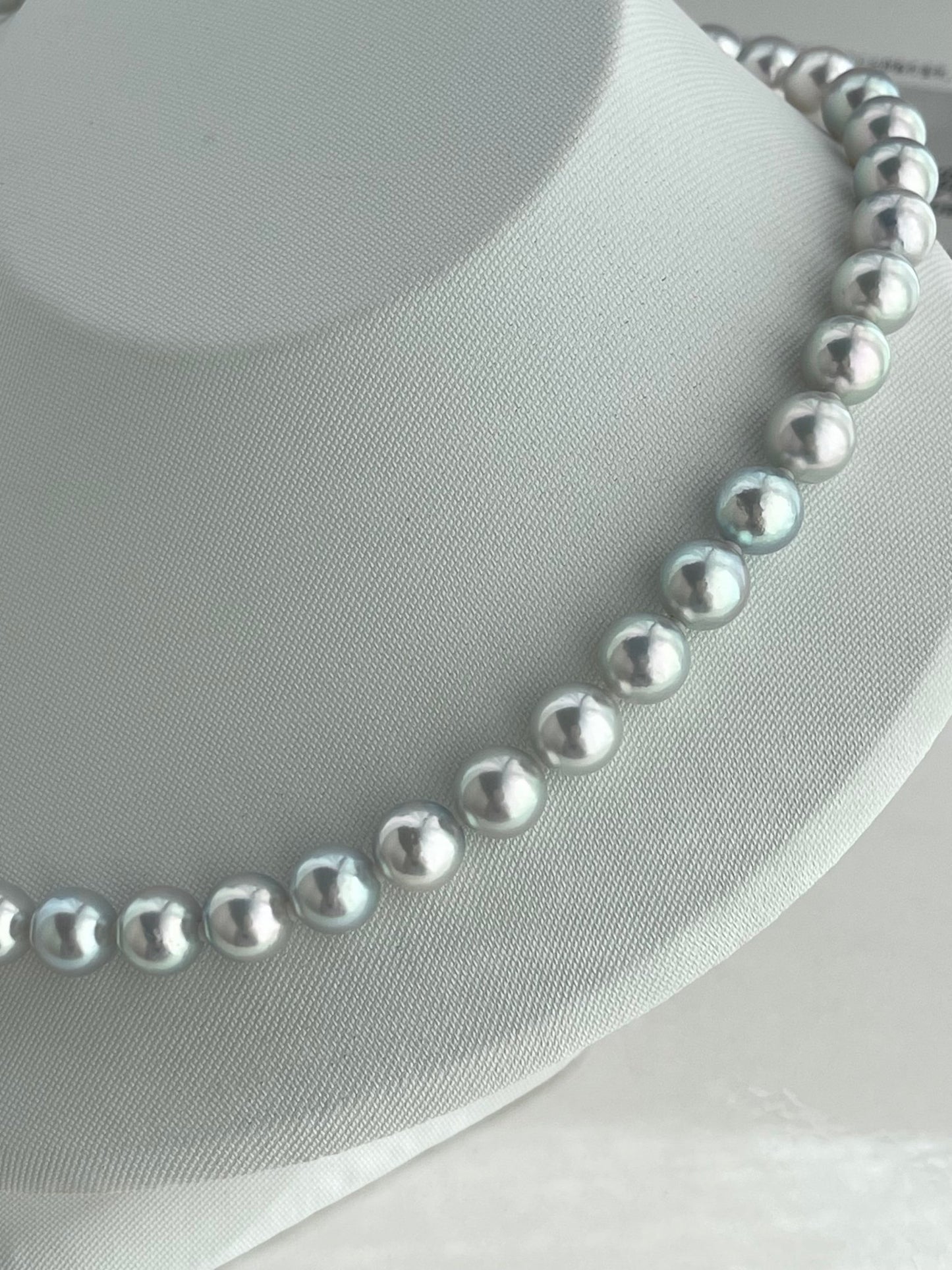 Rare Size 9mm Natural Silver Blue Akoya Pearl Strand Necklace with Certificate by PSL - KOKOPEARLJEWELRY - 5