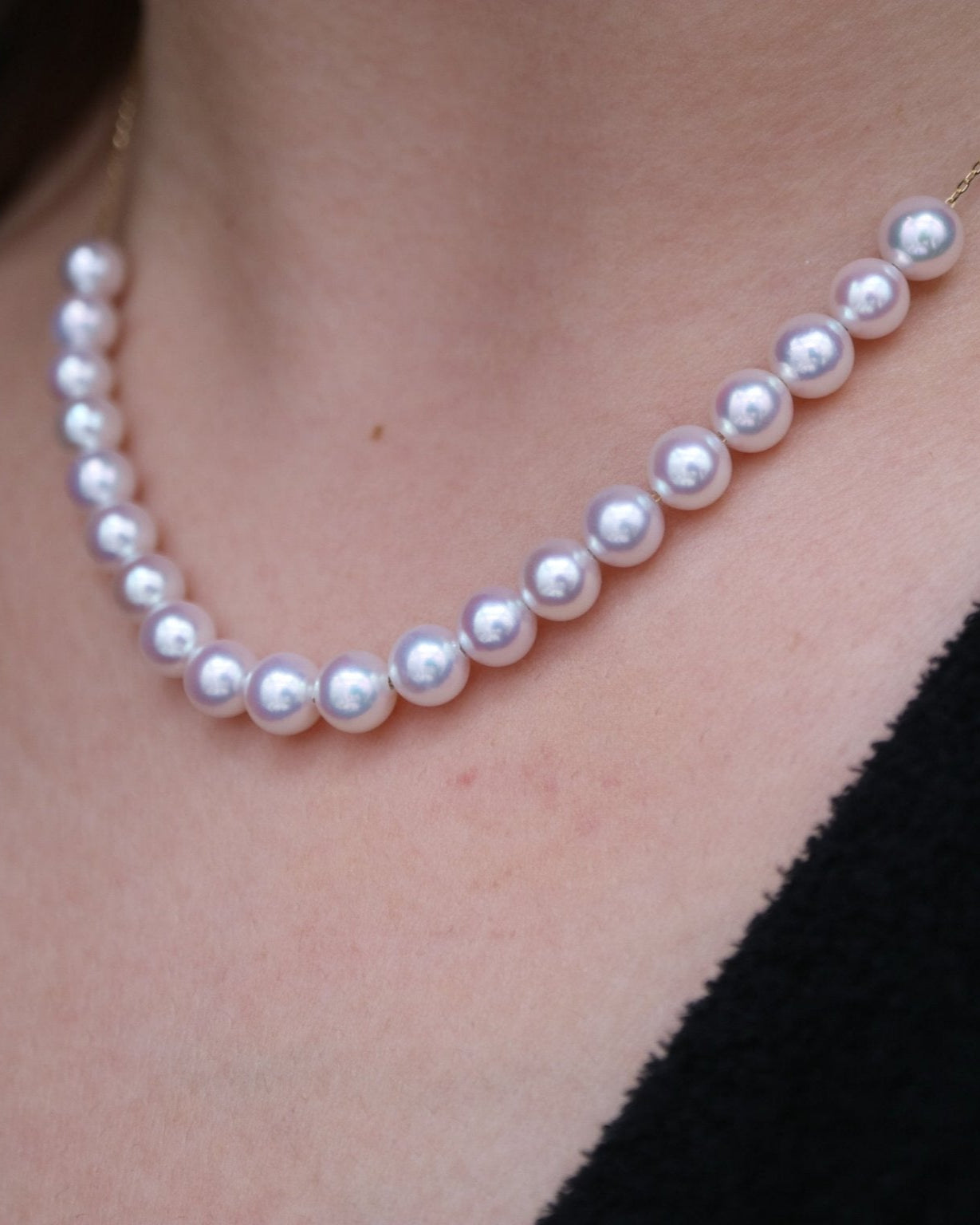 Movable 6mm Akoya Pearl Station Necklace – 18K Yellow Gold All - in - One - KOKOPEARLJEWELRY - 8