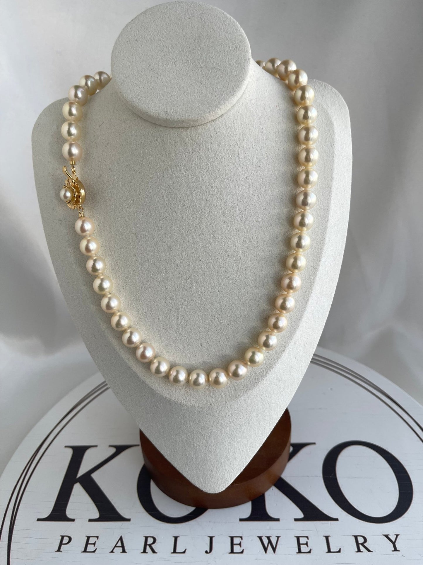 Rare Size 9mm Cream Golden Akoya Pearl Strand Necklace - KOKOPEARLJEWELRY - 6