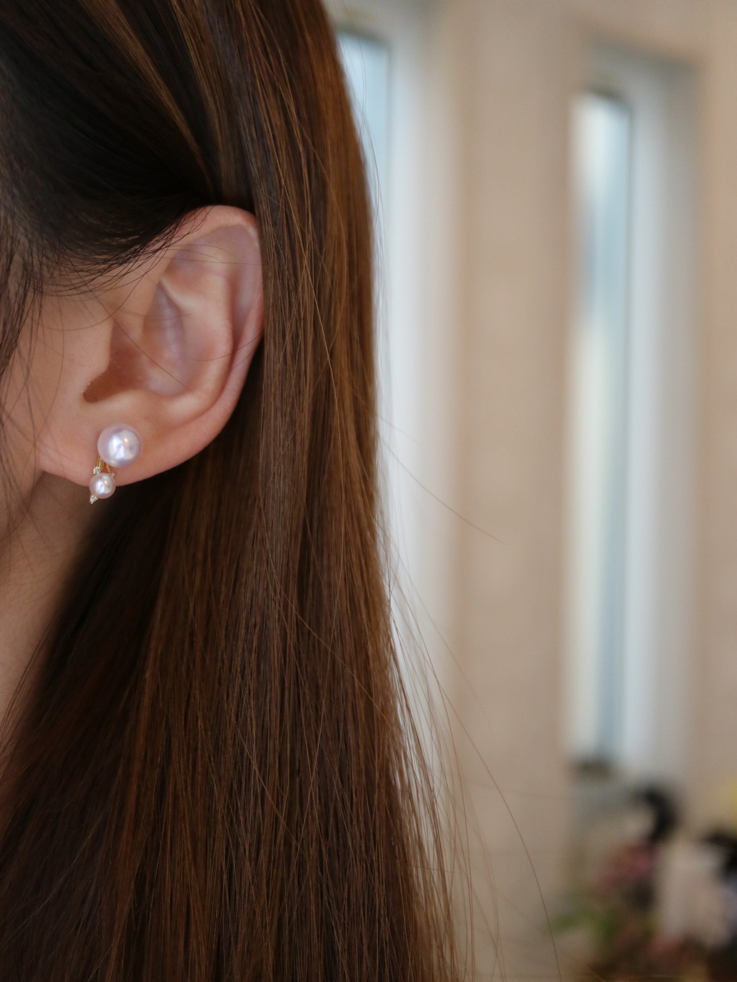 4+7.5mm ダブルアコヤ真珠ダイヤモンドスタッドピアス 18Kイエローゴールド