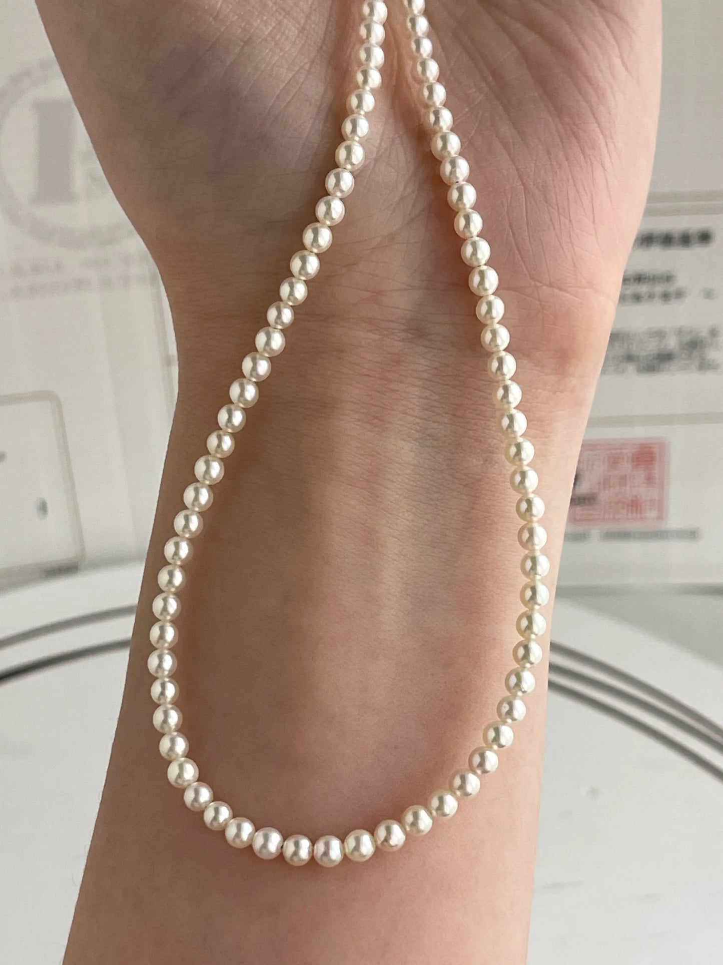 Top Class Rare Size 3mm Akoya Pearl Strand Necklace with Aurora Rose Certificate by PSL - KOKOPEARLJEWELRY - 10