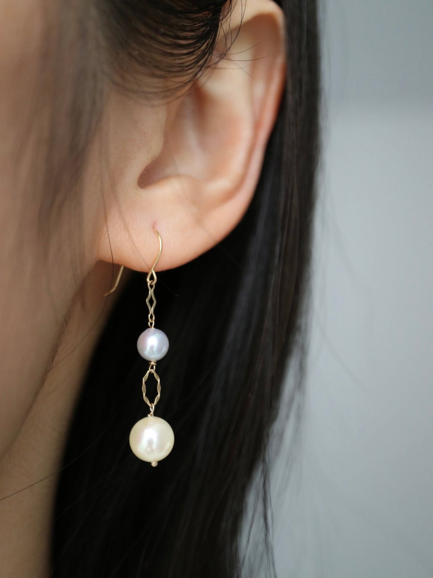 Two Color Akoya Pearl Dangle Hook Earrings 18K Yellow Gold - KOKOPEARLJEWELRY - 6