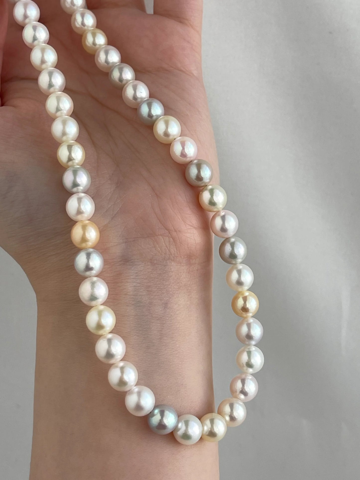 레인보우 컬러 7.5mm 아코야 진주 목걸이 스트랜드