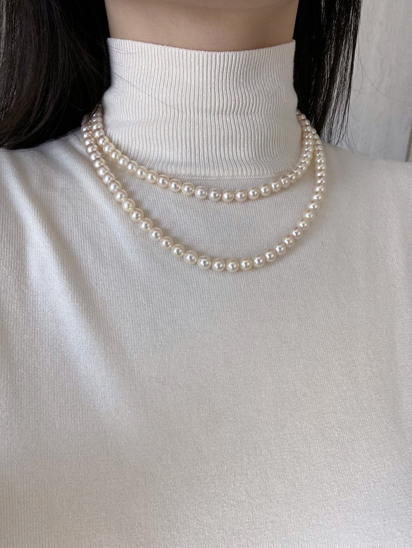 Extra Long 80cm Cream Golden Akoya Pearl Strand Necklace - KOKOPEARLJEWELRY - 5