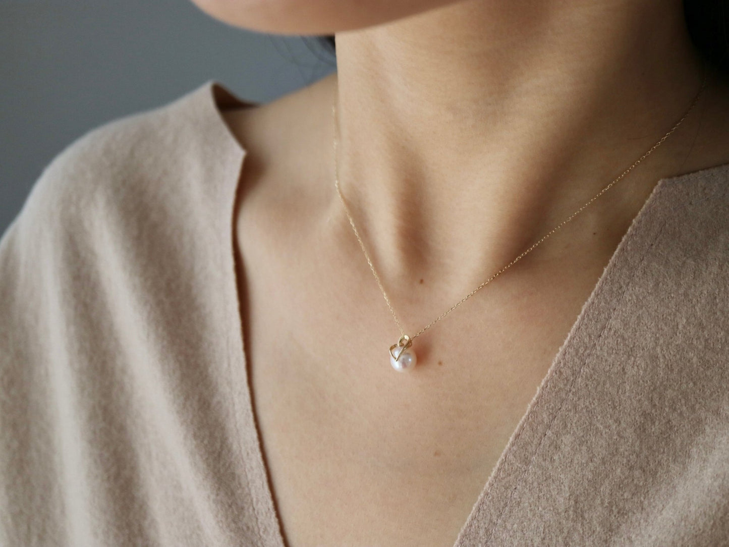 7mm Akoya Pearl Heart Shaped Pendant Necklace 10K Gold - KOKOPEARLJEWELRY - 6