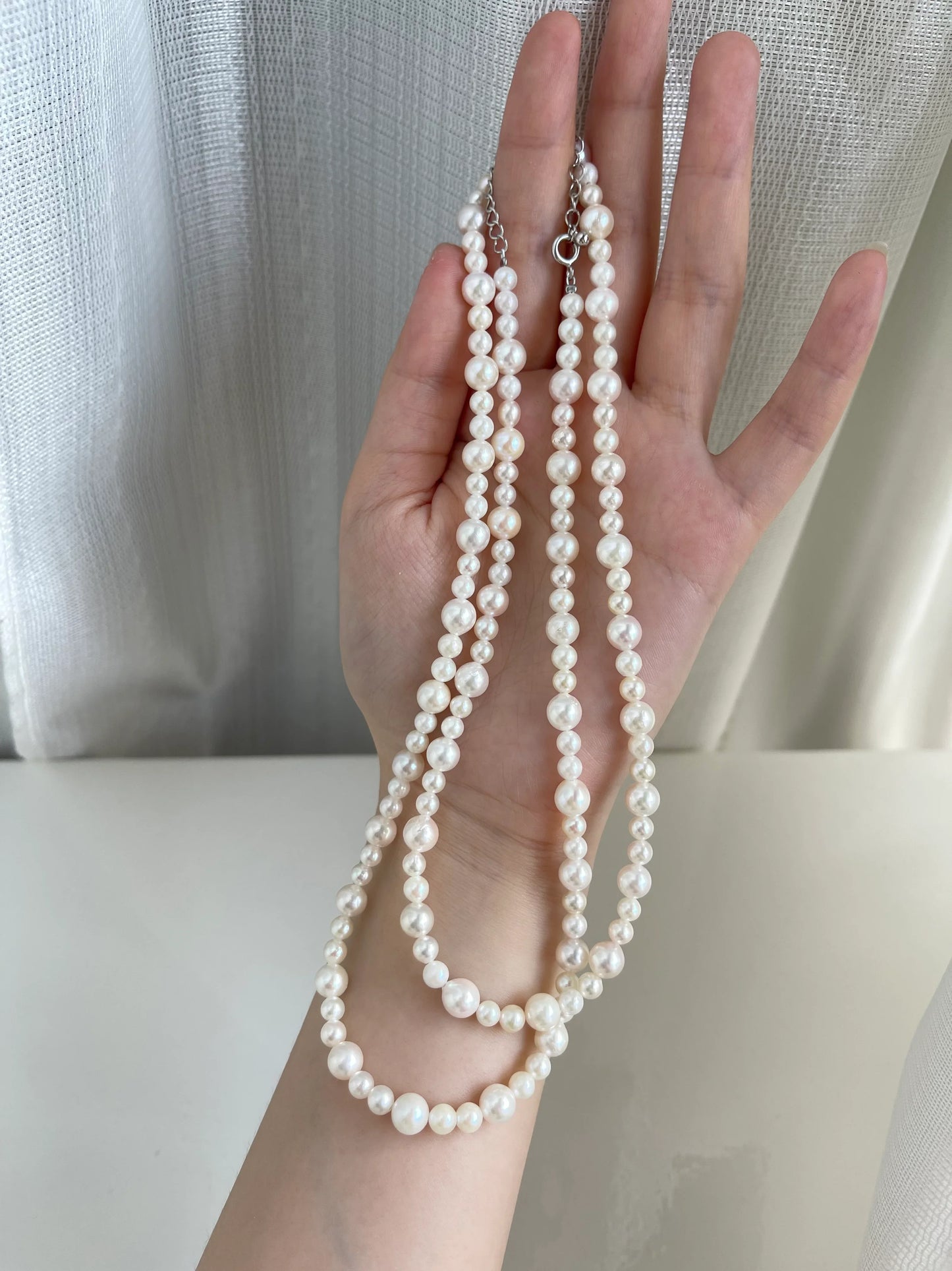 80cm Kích thước chuyển màu 4.5+6.5mm Dây chuyền hạt ngọc trai Akoya trắng