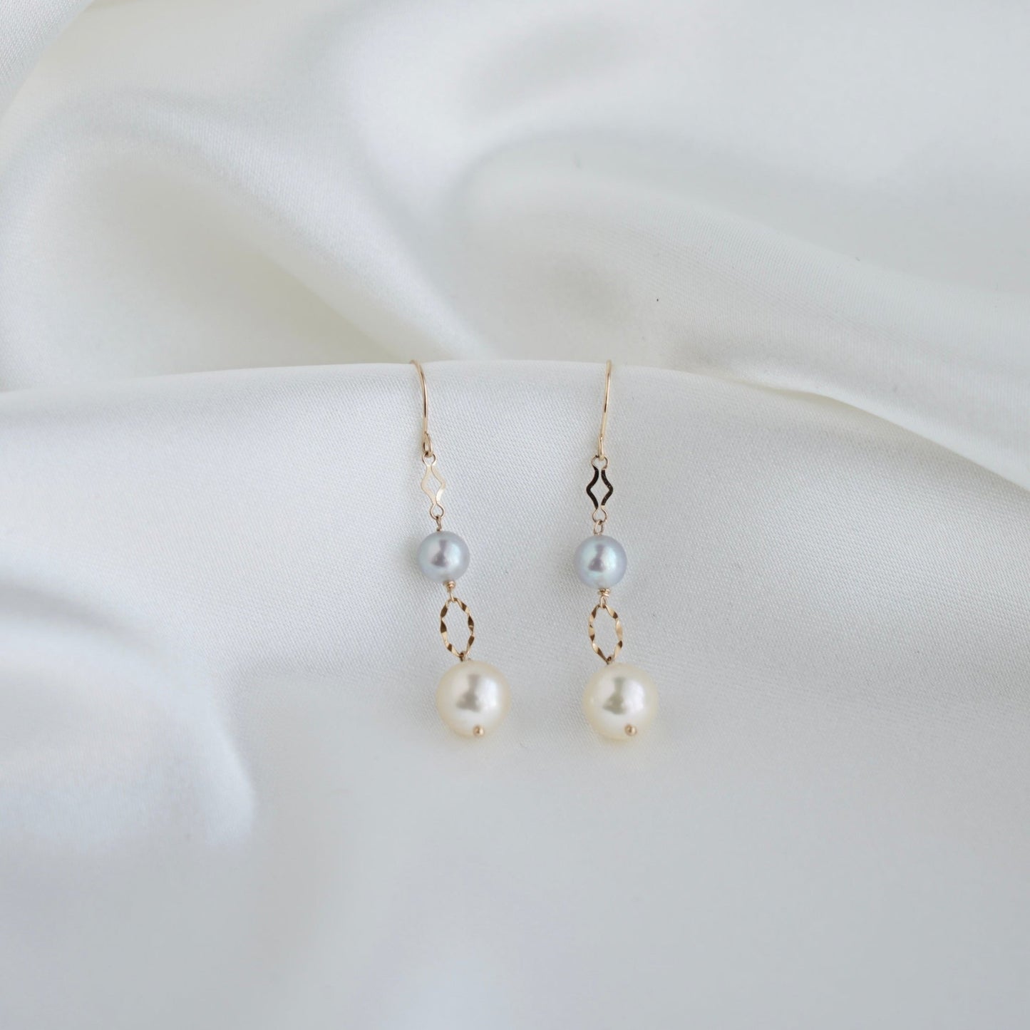 Two Color Akoya Pearl Dangle Hook Earrings 18K Yellow Gold - KOKOPEARLJEWELRY - 7