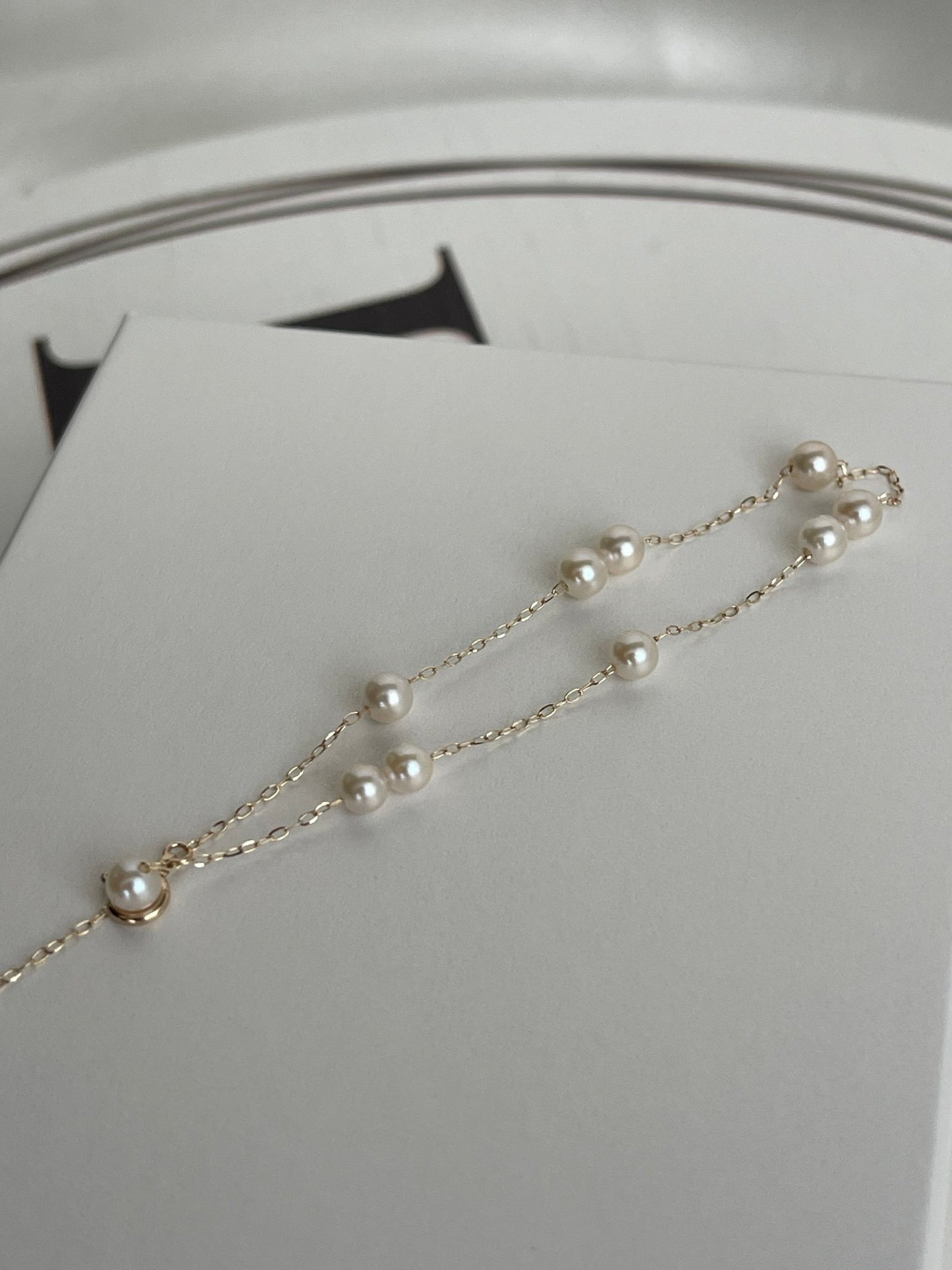 4mm Champagne White Akoya Pearl Station Bracelet 10K Yellow Gold - KOKOPEARLJEWELRY - 2