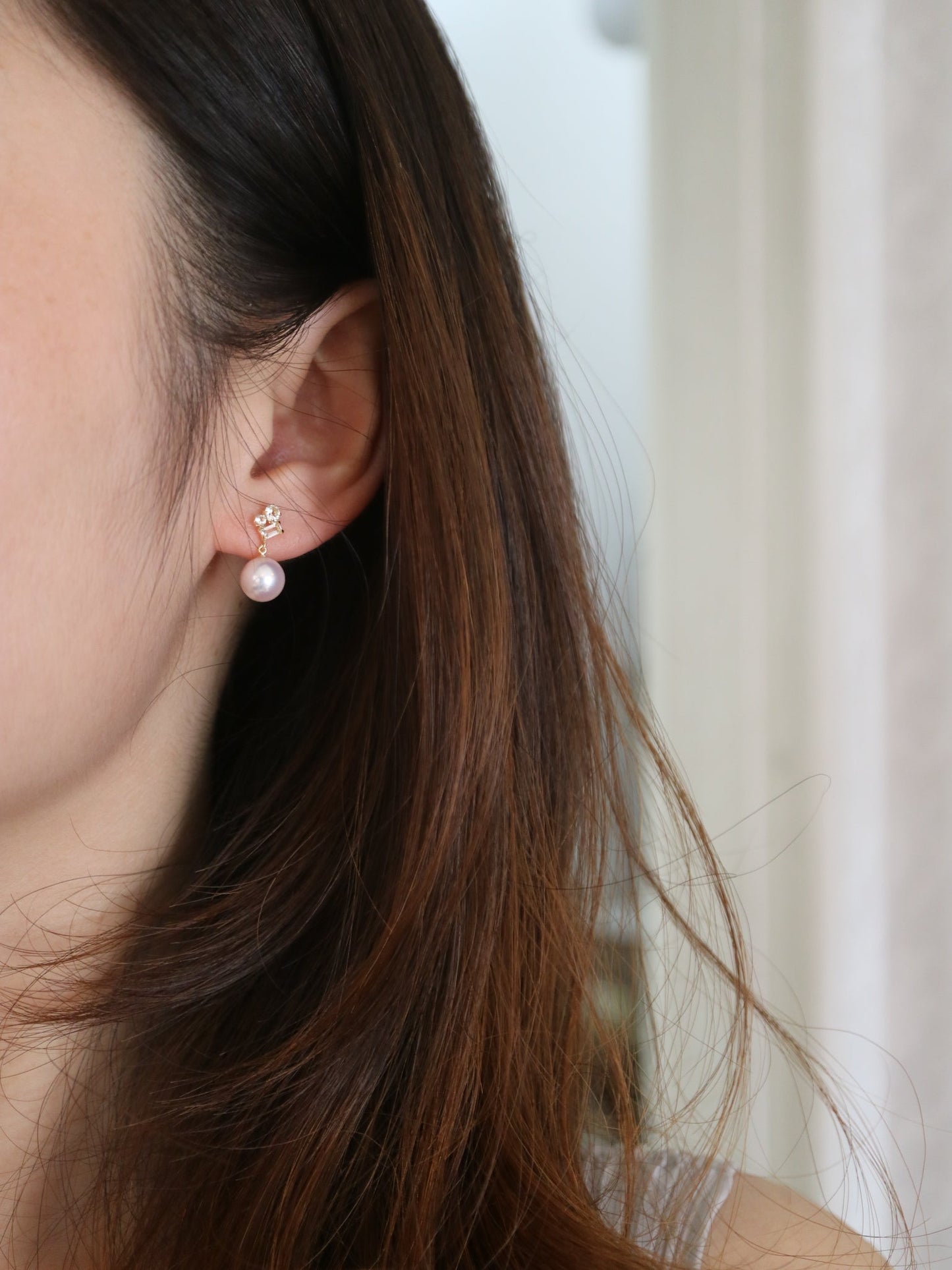 7.5mm Akoya Pearl White Topaz Earrings 18K Yellow Gold - KOKOPEARLJEWELRY - 1
