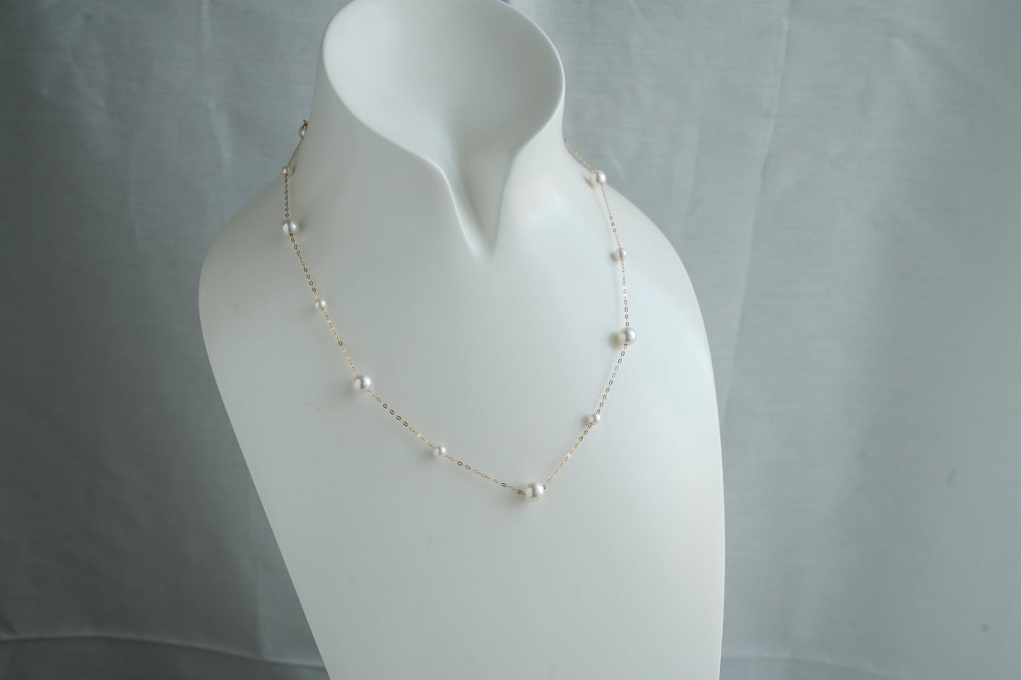 4+6.5mm Two Sizes Akoya Pearl Station Necklace 18K Yellow Gold - KOKOPEARLJEWELRY - 1