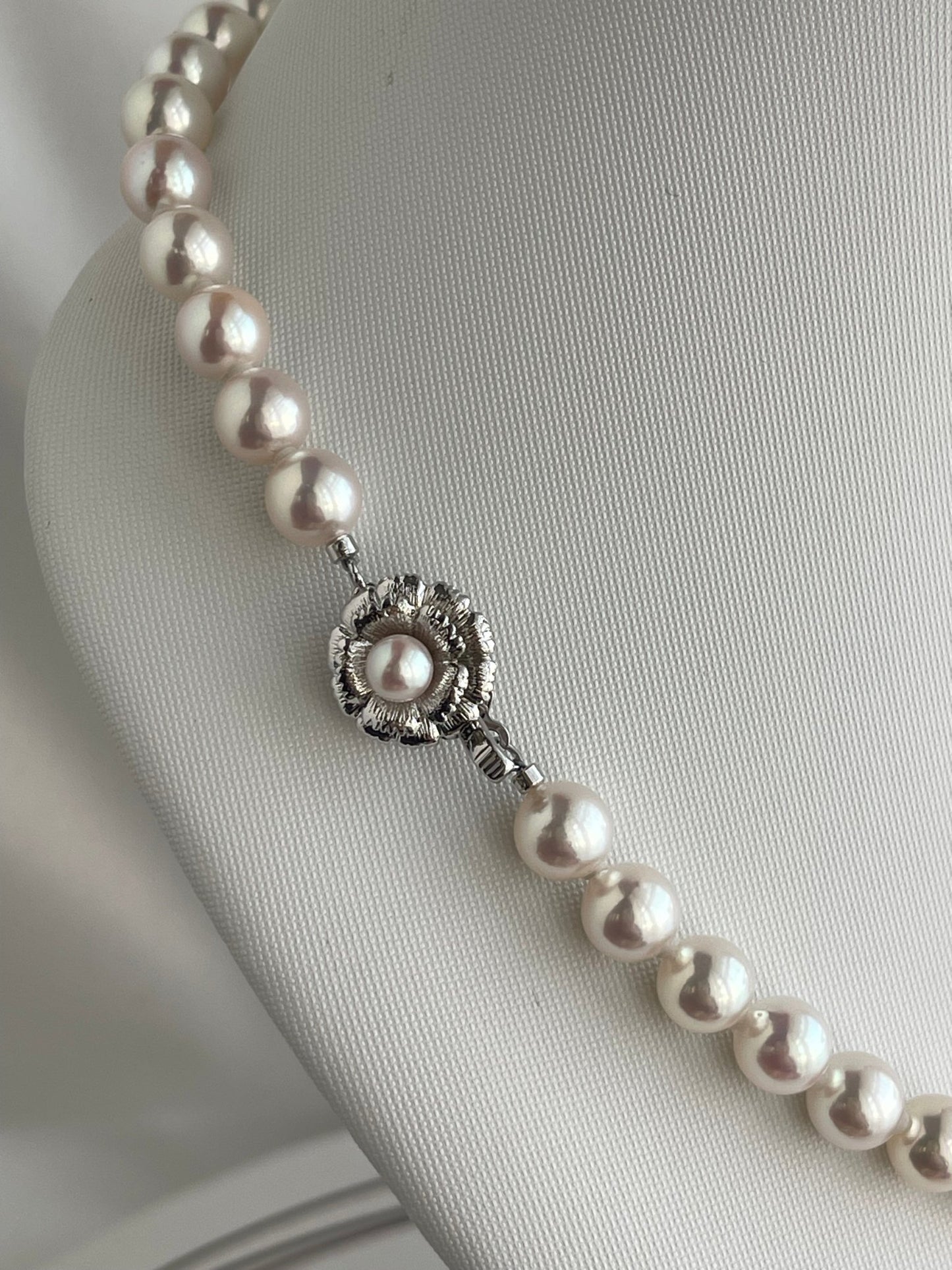 Mirror Like Luster Pinkish White 8mm Akoya Pearl Strand Necklace - KOKOPEARLJEWELRY - 7