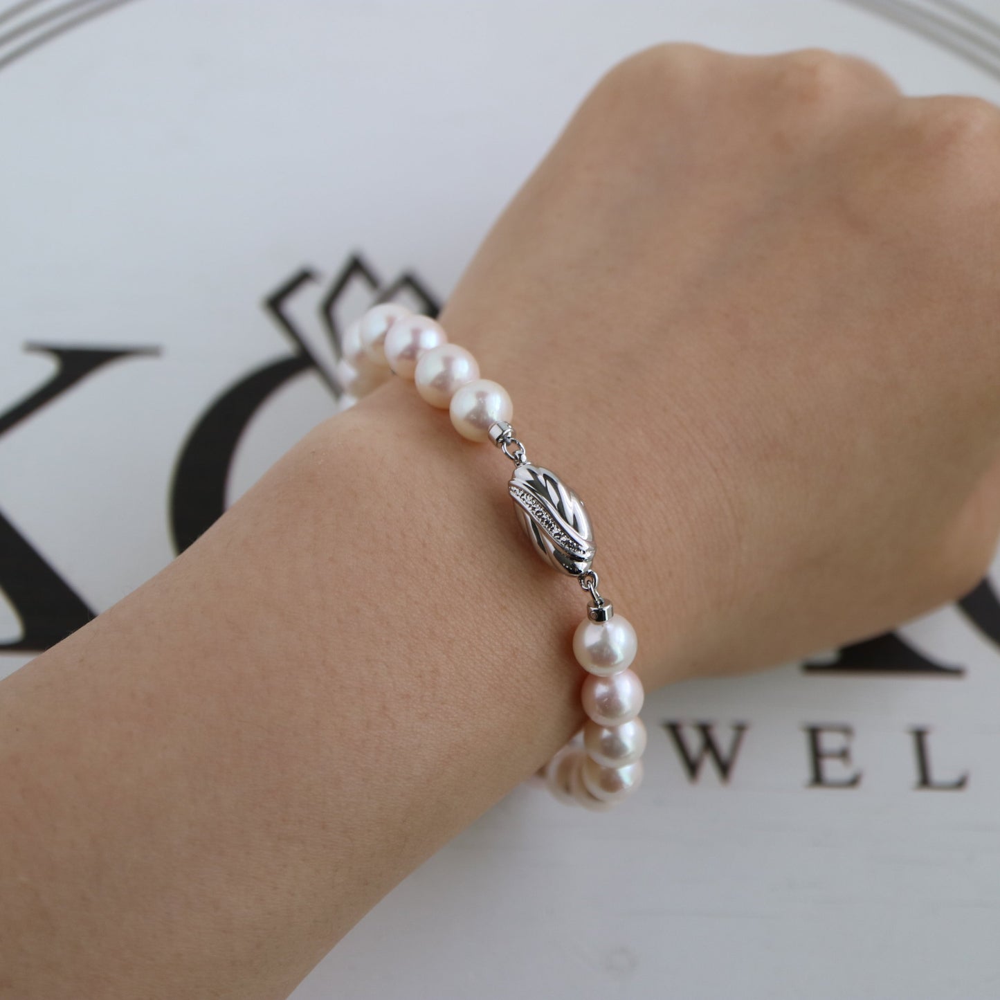 Pinkish White 7.5mm Akoya Pearl Strand Bracelet - KOKOPEARLJEWELRY - 4