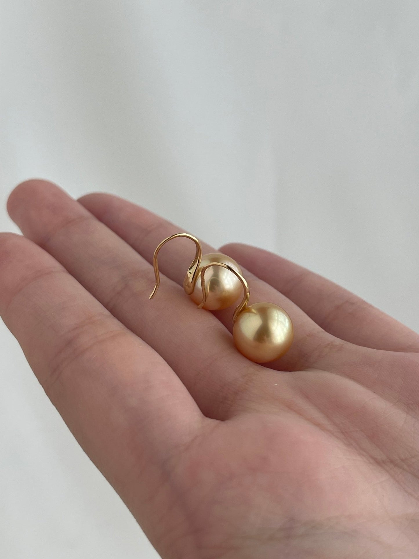10mm Golden South Sea Pearl Drop Hook Earrings 18K Yellow Gold - KOKOPEARLJEWELRY - 9