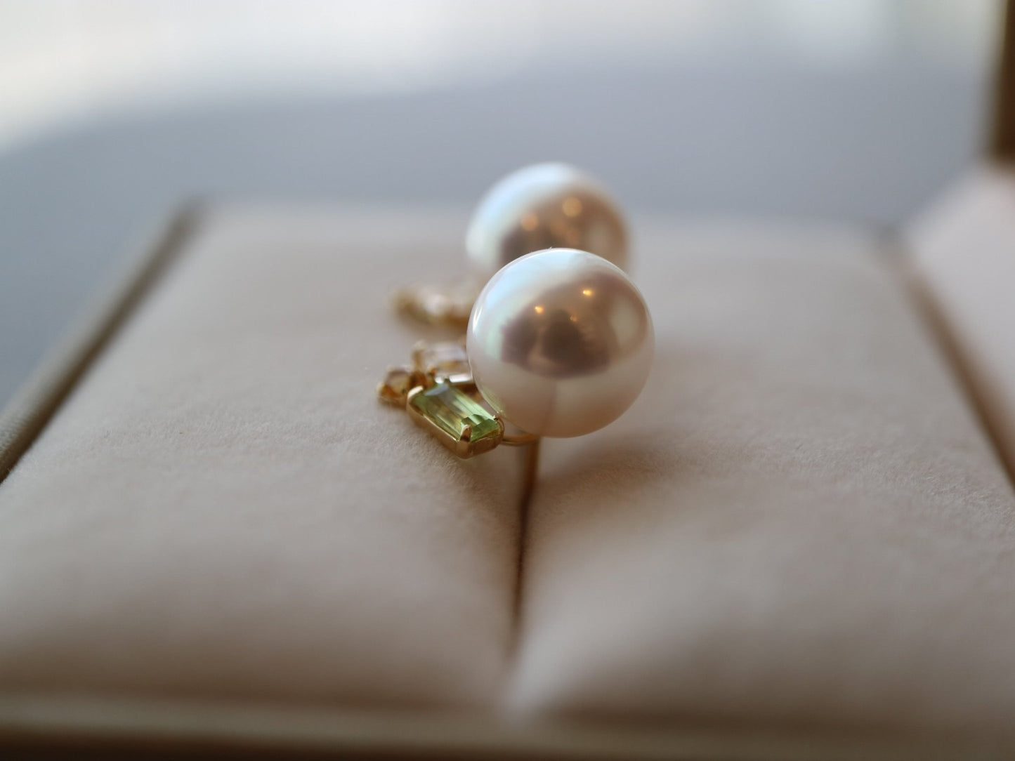 Mixed Color Topaz 7.5mm Akoya Pearl Stud Earrings 18K Yellow Gold - KOKOPEARLJEWELRY - 8