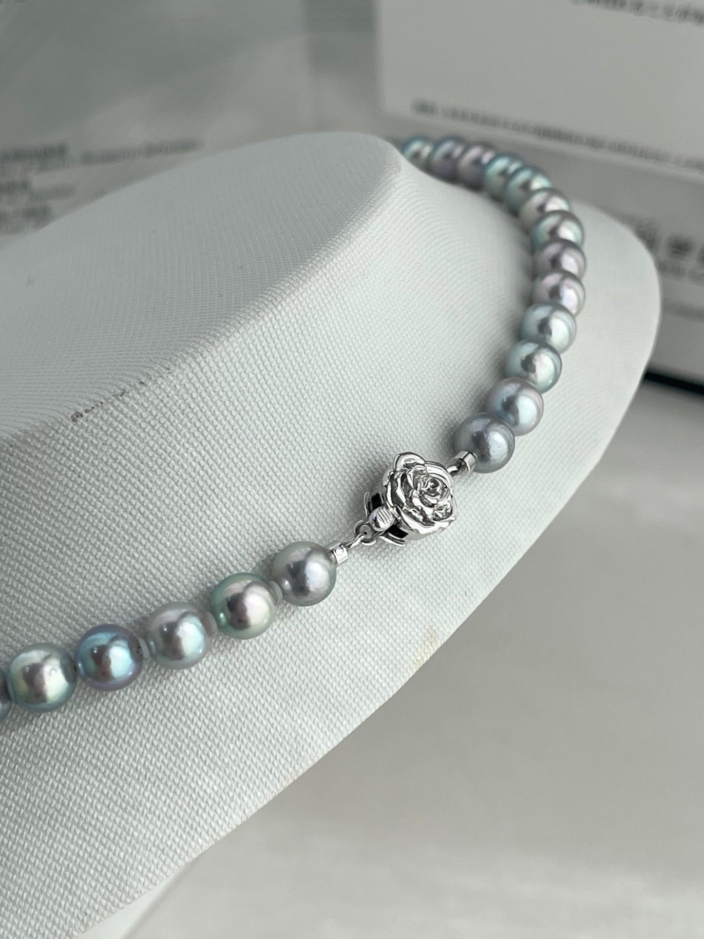 Natural Silver Blue 6.5mm Akoya Pearl Strand Necklace with Certificate by PSL - KOKOPEARLJEWELRY - 8