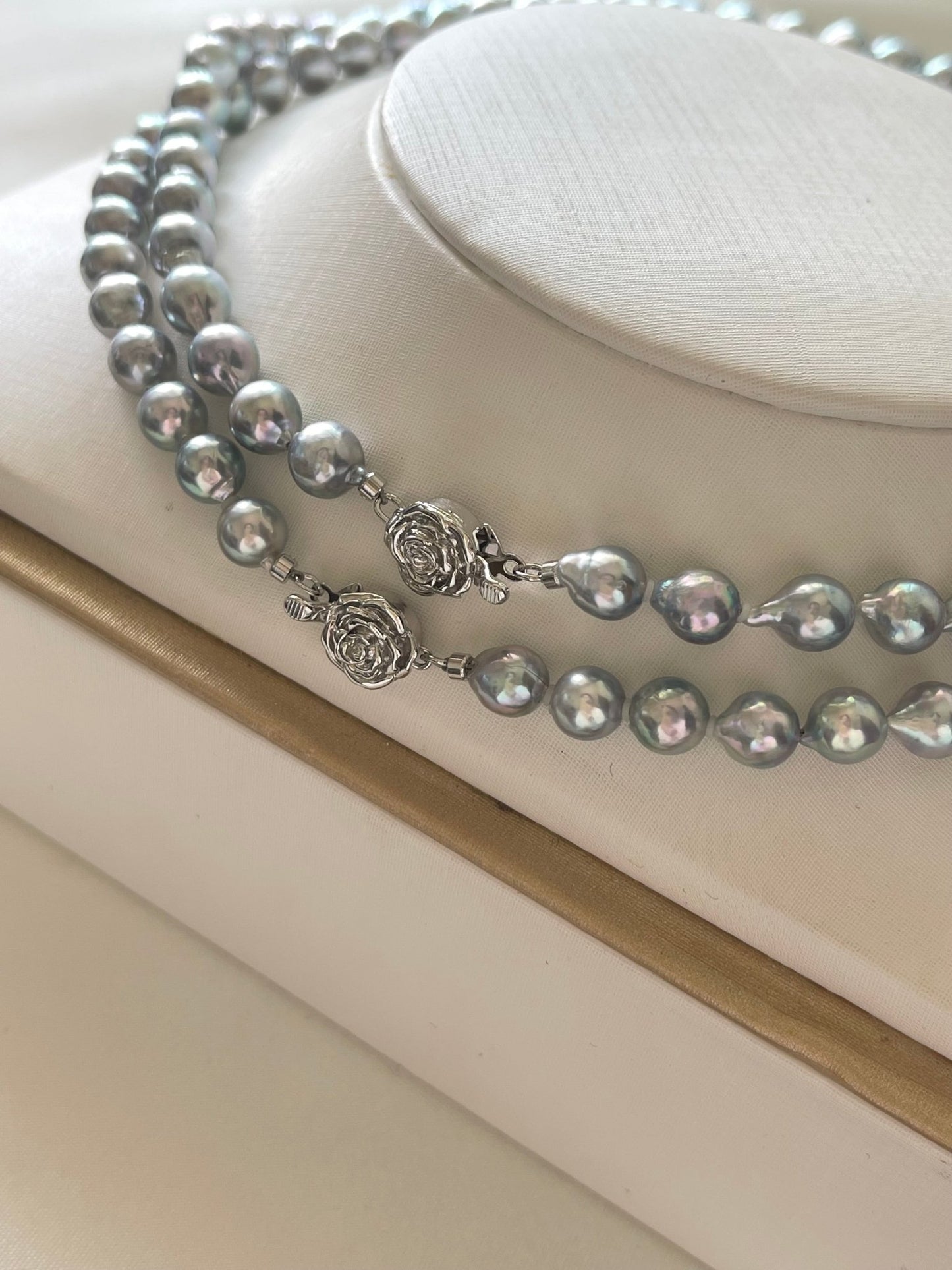 Baroque Shaped 6.5mm Natural Silver Blue Akoya Pearl Strand Necklace - KOKOPEARLJEWELRY - 9