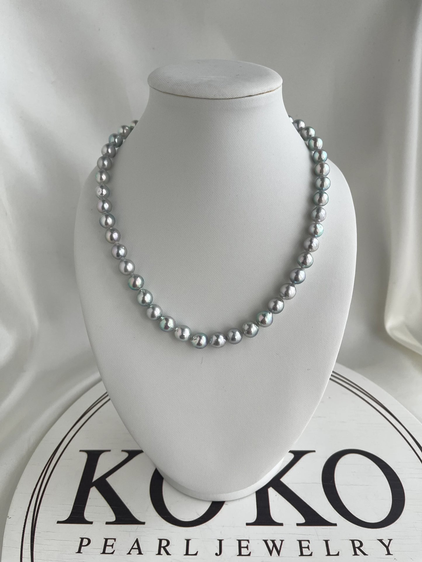 Certified 8.5mm Natural Silver Blue Tone Baroque Shaped Akoya Pearl Strand Necklace - KOKOPEARLJEWELRY - 12