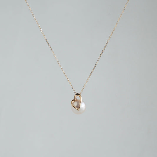 7mm Akoya Pearl Heart Shaped Pendant Necklace 10K Gold - KOKOPEARLJEWELRY - 1