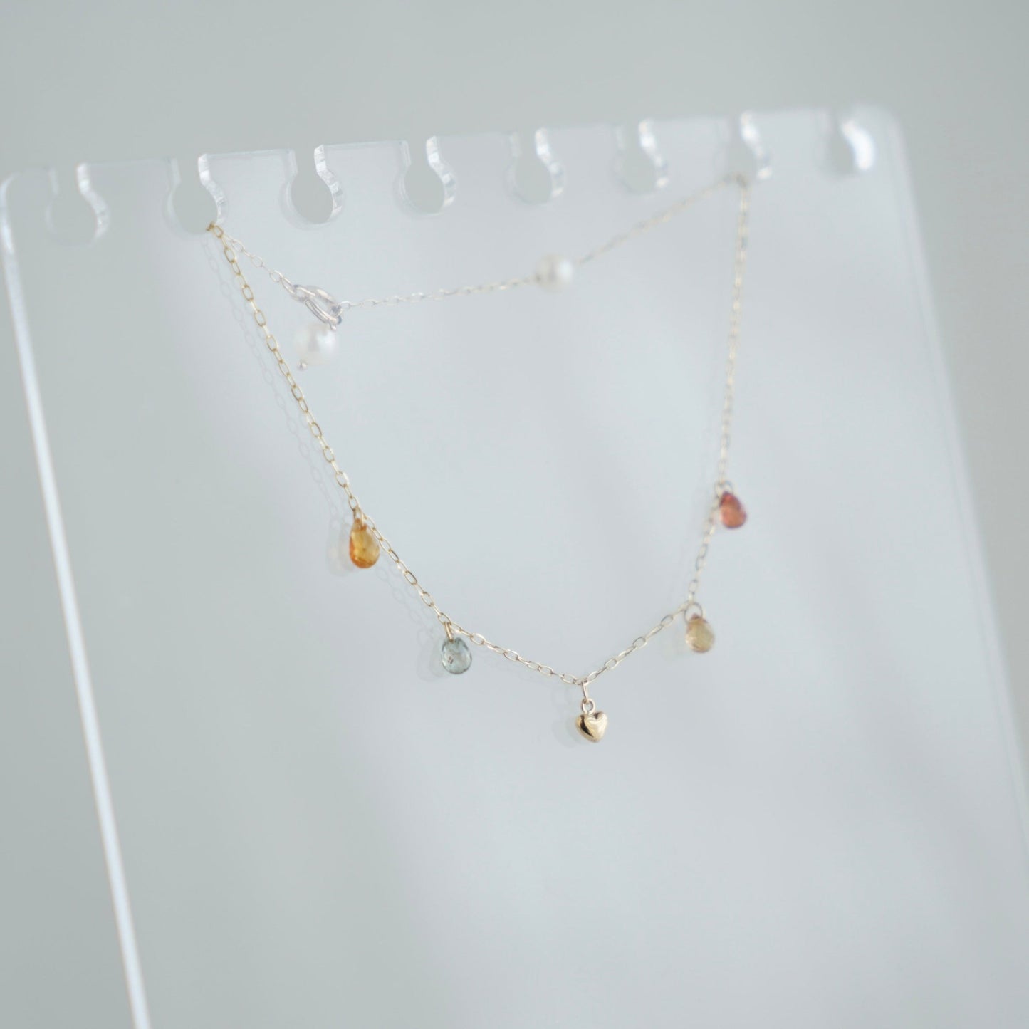 Gold Heart Akoya Pearl Mixed Color Sapphire Station Bracelet 10K Gold - KOKOPEARLJEWELRY - 5